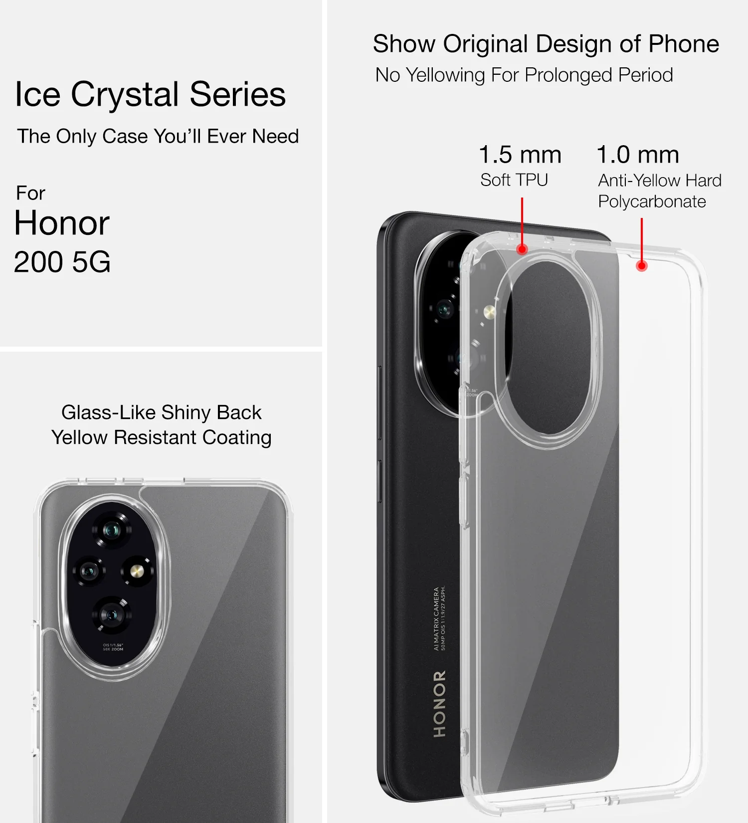 Honor 200 5G (6.7 inch) Back Cover | Ice Crystal Series, Crystal Clear - Image 3