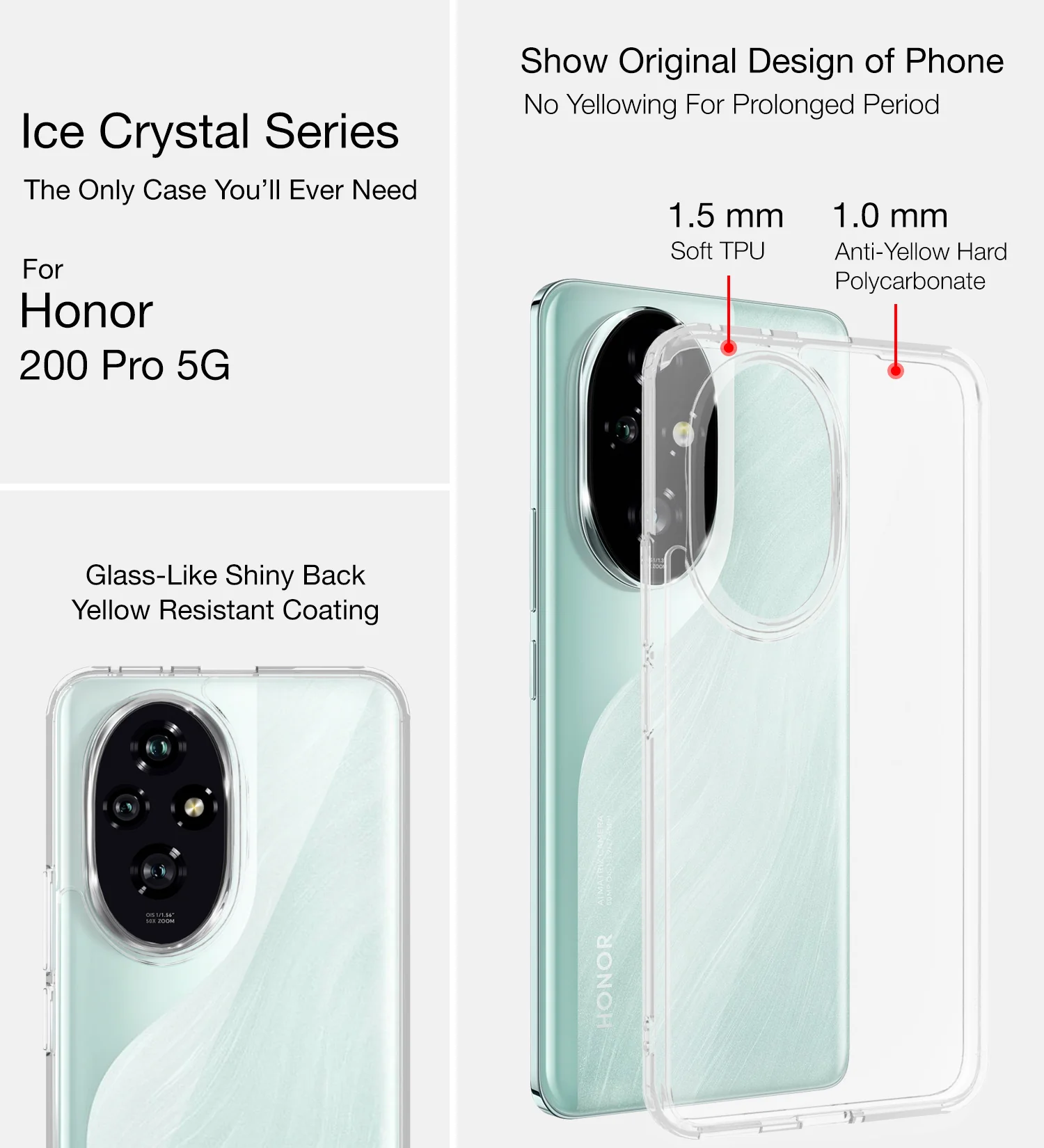 Honor 200 Pro 5G (6.78 inch) Back Cover | Ice Crystal Series, Crystal Clear - Image 3
