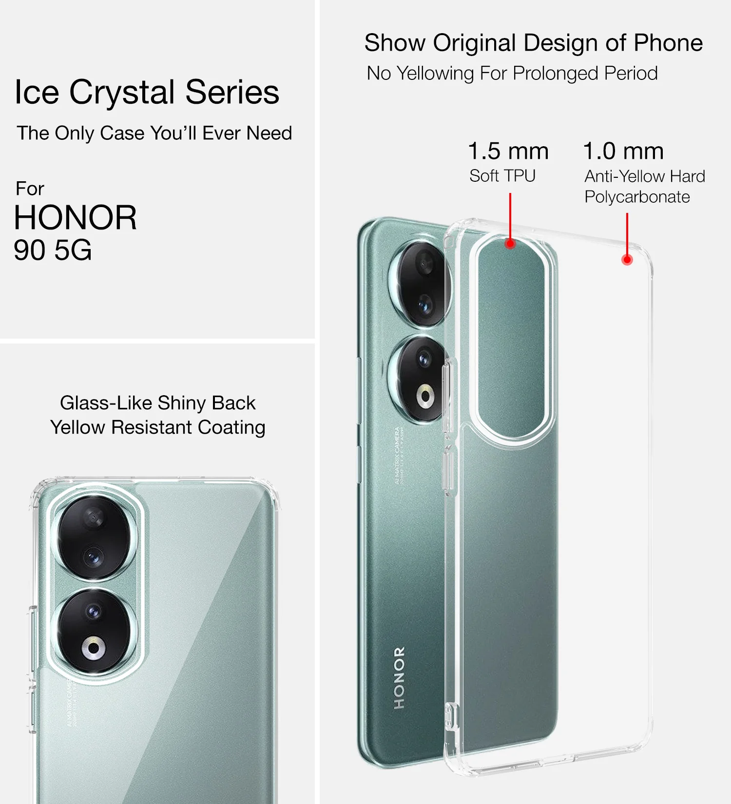 HONOR 90 5G (6.7 inch) Back Cover | Ice Crystal Series, Crystal Clear - Image 2