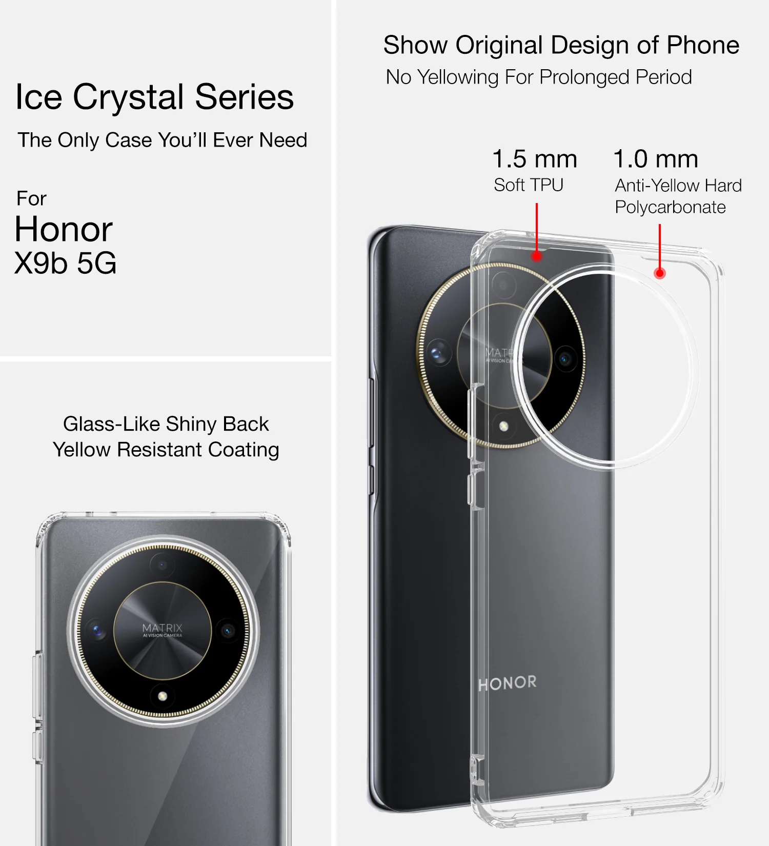 Honor X9b 5G (6.78 inch) Back Cover | Ice Crystal Series, Crystal Clear - Image 2