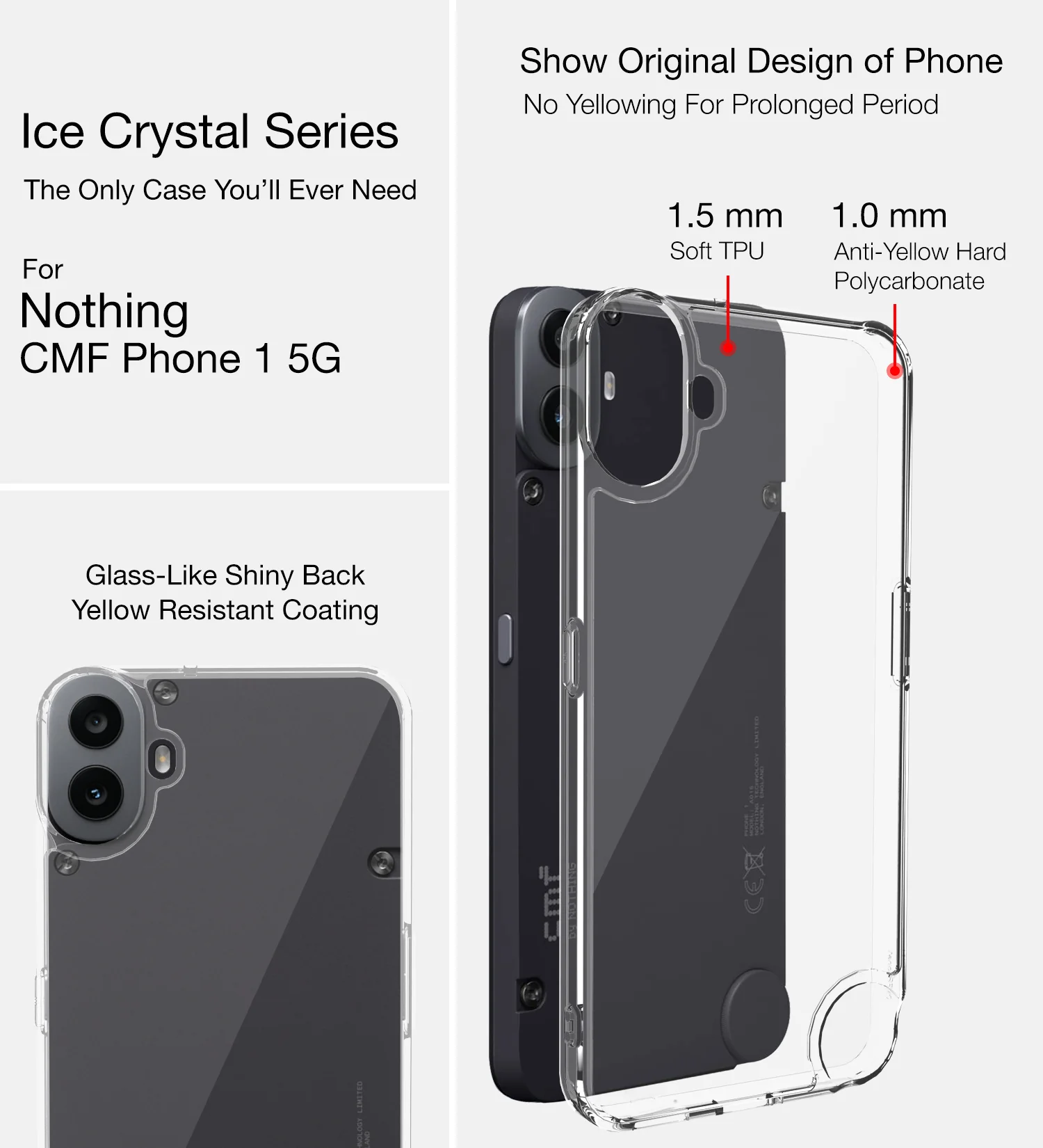 Nothing CMF Phone 1 5G (6.67 inch) Back Cover | Ice Crystal Series, Crystal Clear - Image 2