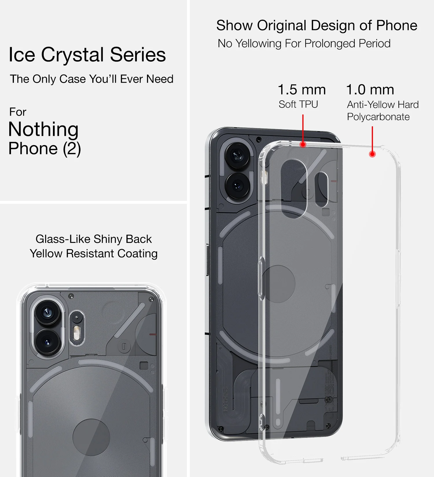 Nothing Phone (2) (6.7 inch) Back Cover | Ice Crystal Series, Crystal Clear - Image 2