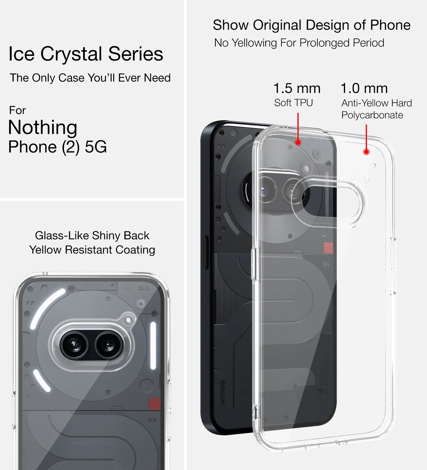 Nothing Phone (2a) Plus 5G, Nothing Phone (2a) 5G (6.7 inch) Back Cover | Ice Crystal Series, Crystal Clear - Image 3