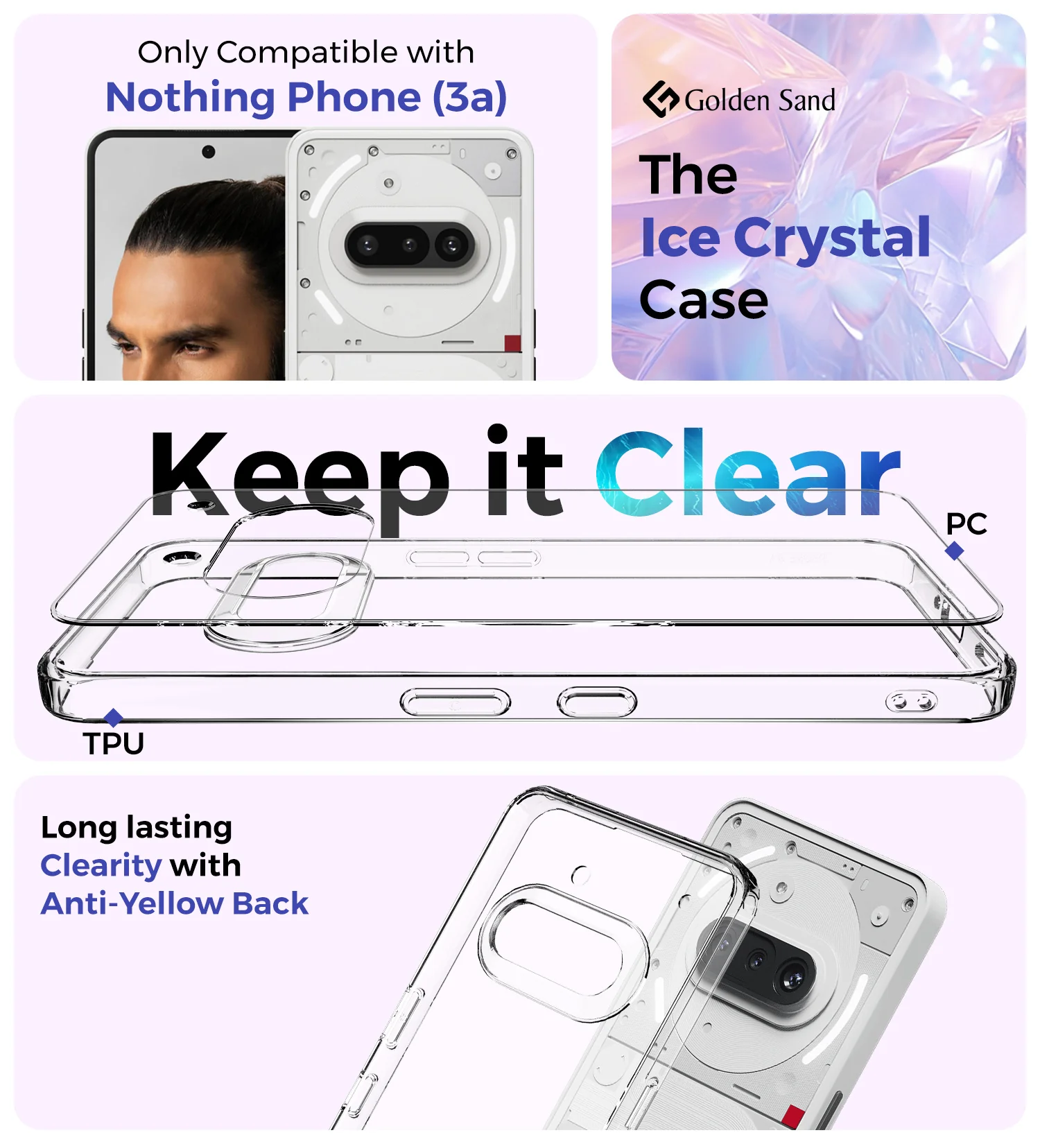 Nothing Phone (3a) 5G (6.77 inch) Back Cover | Ice Crystal Series, Crystal Clear - Image 2