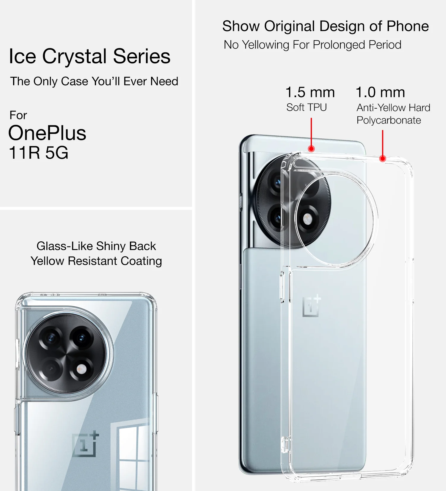 OnePlus 11R 5G (6.74 inch) Back Cover | Ice Crystal Series, Crystal Clear - Image 3
