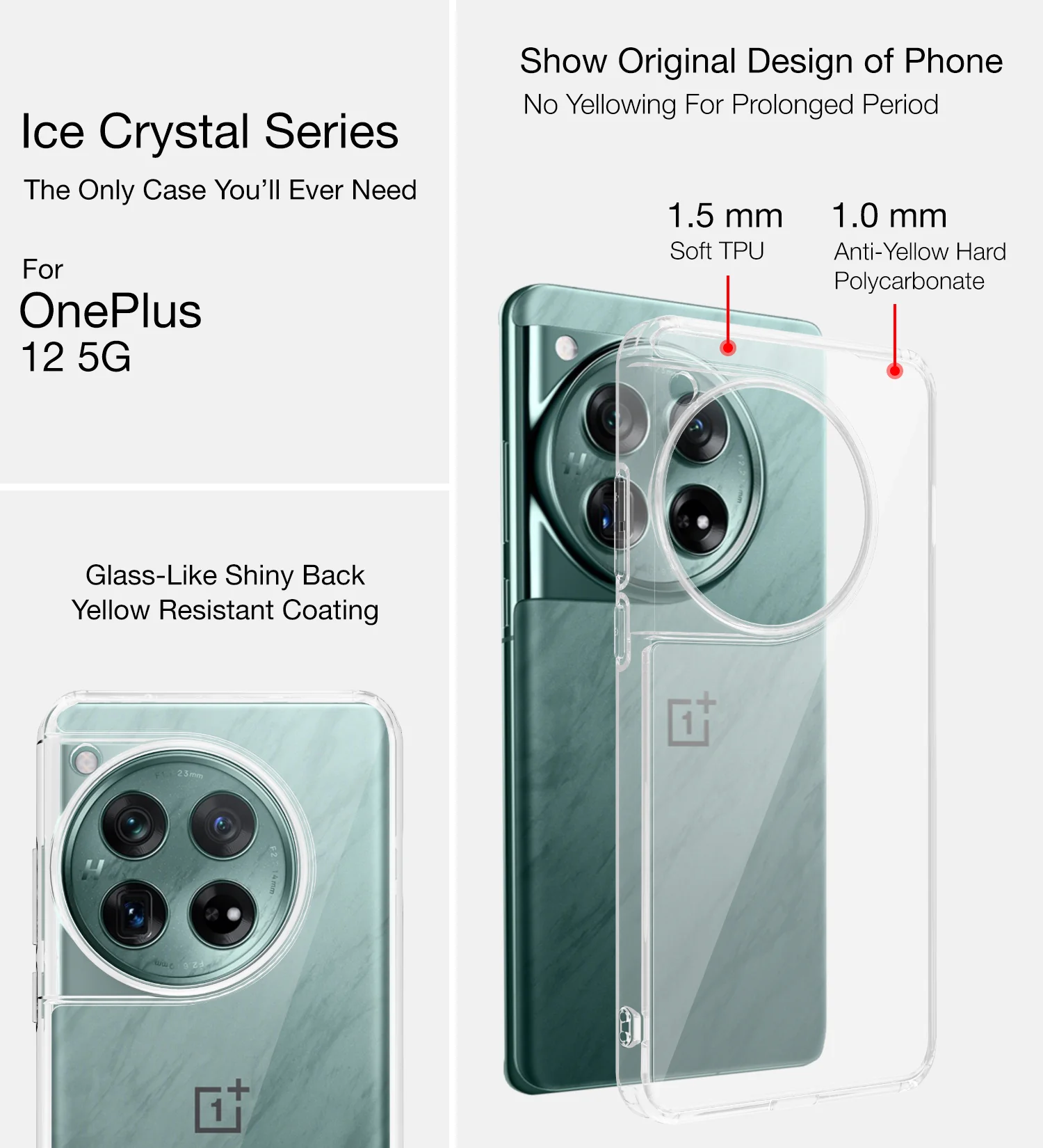 OnePlus 12 5G (6.82 inch) Back Cover | Ice Crystal Series, Crystal Clear - Image 3