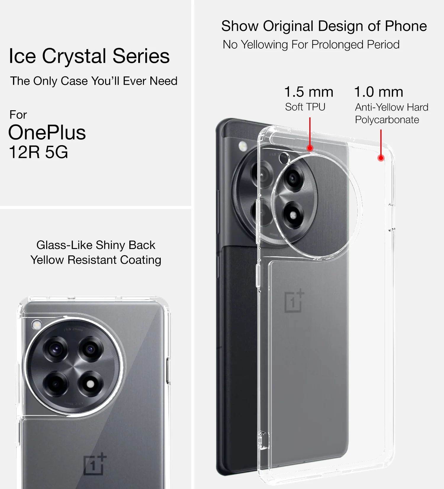 OnePlus 12R 5G (6.78 inch) Back Cover | Ice Crystal Series, Crystal Clear - Image 3