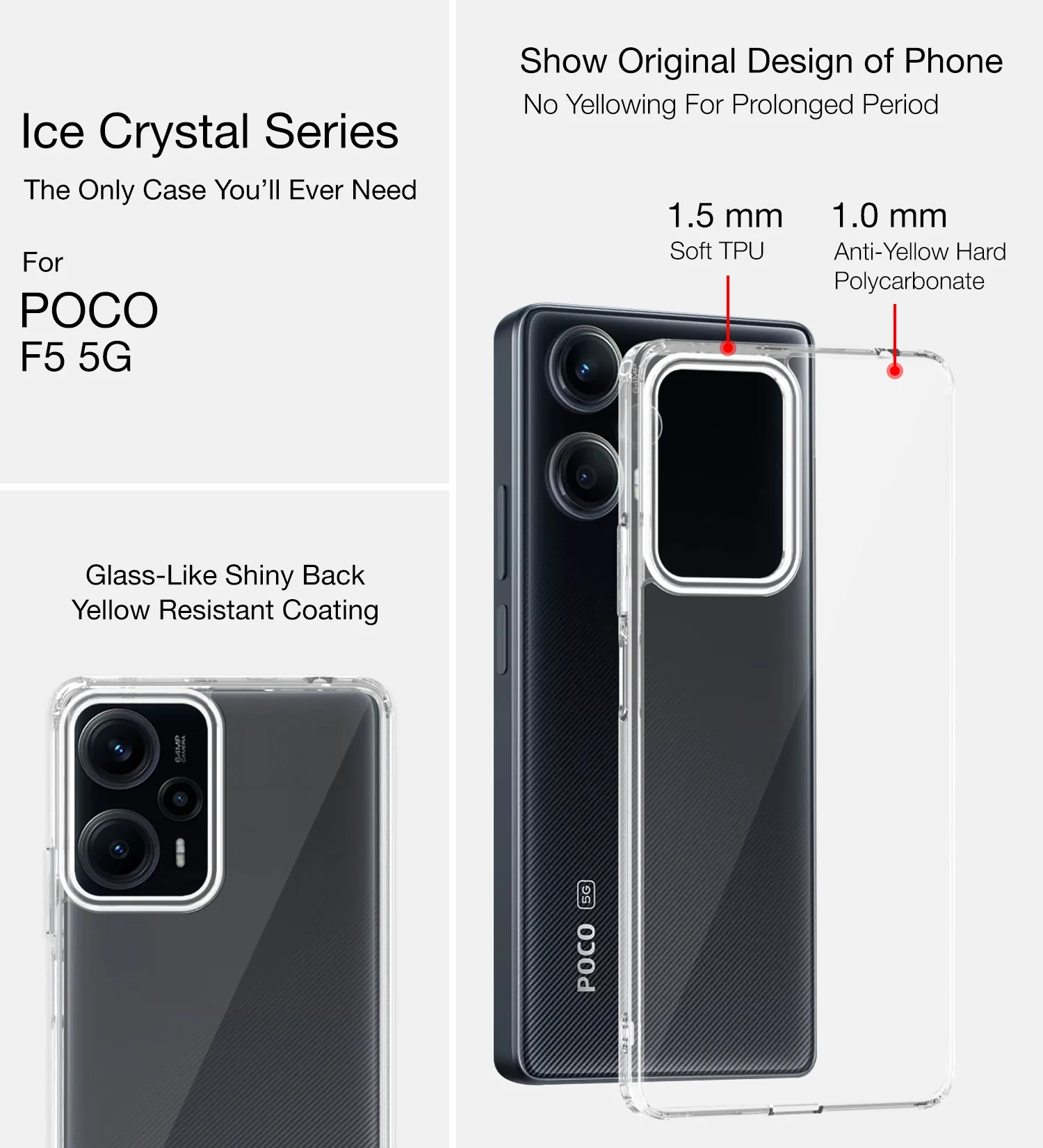 POCO F5 5G (6.67 inch) Back Cover | Ice Crystal Series, Crystal Clear - Image 2