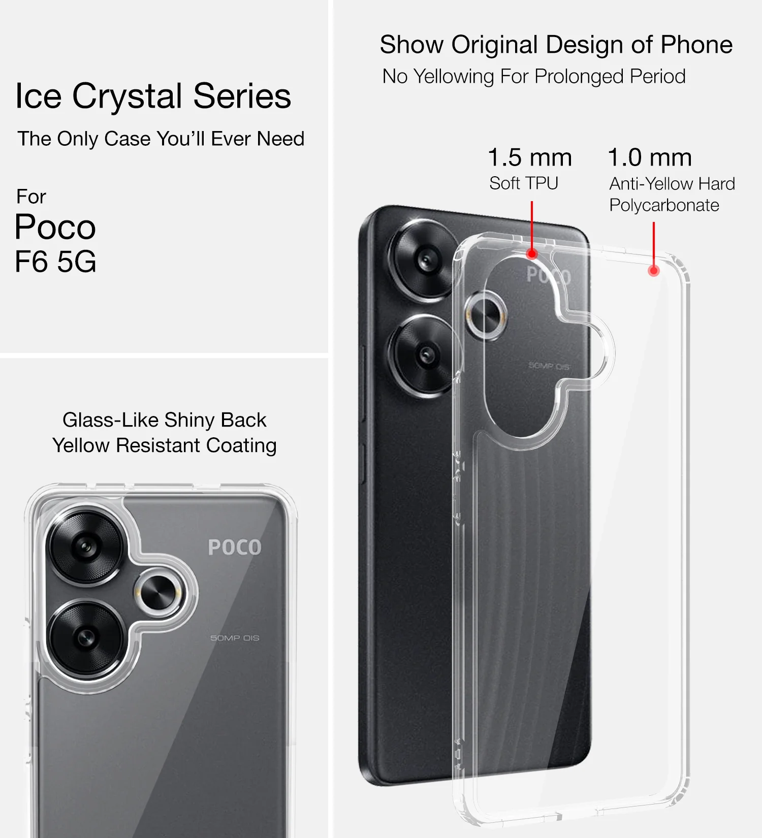 POCO F6 5G (6.67 inch) Back Cover | Ice Crystal Series, Crystal Clear - Image 2