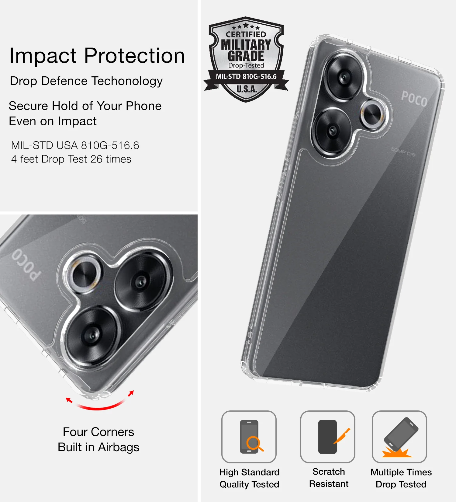 POCO F6 5G (6.67 inch) Back Cover | Ice Crystal Series, Crystal Clear - Image 3