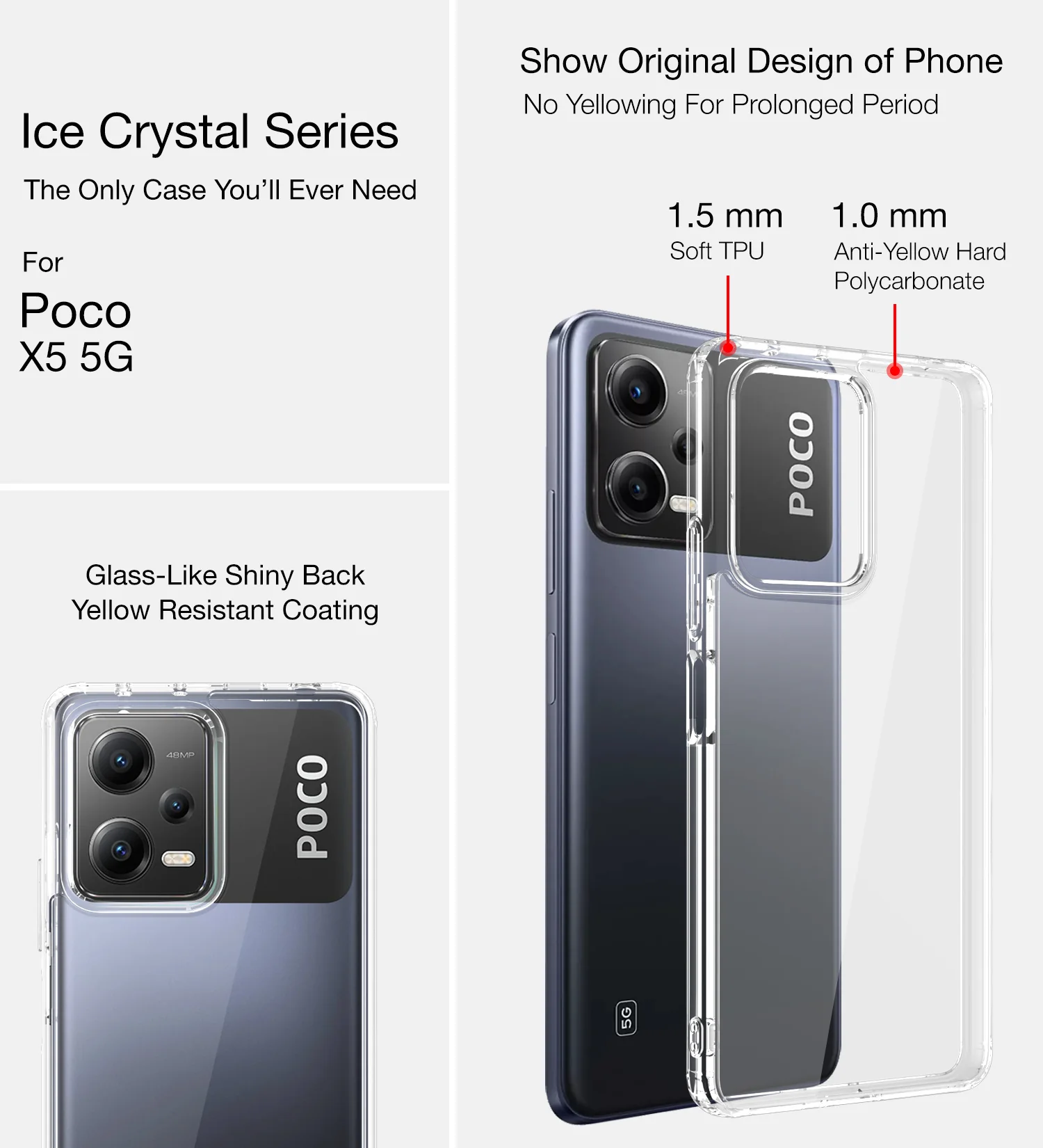 POCO X5 5G (6.67 inch) Back Cover | Ice Crystal Series, Crystal Clear - Image 2