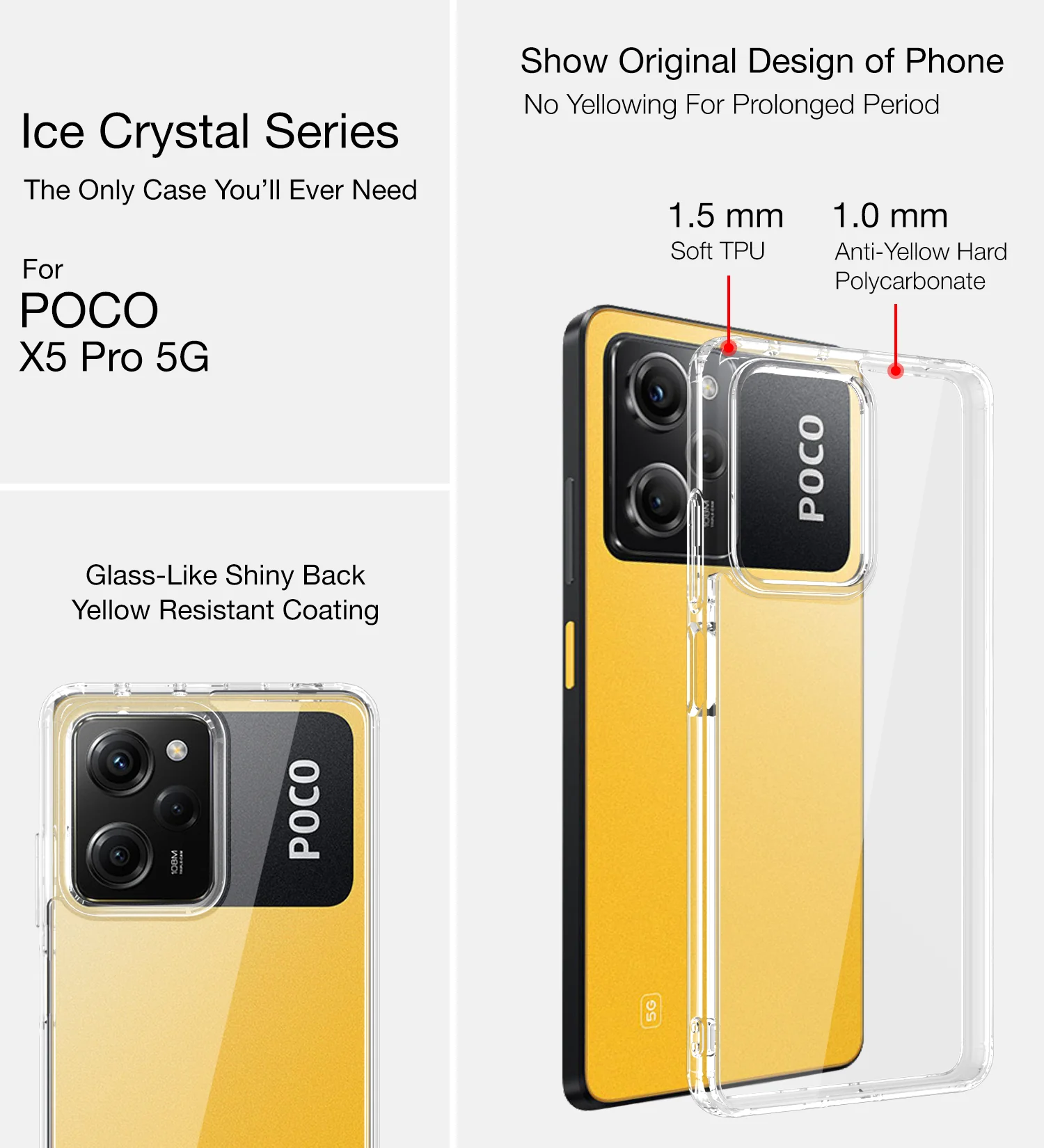 POCO X5 Pro 5G (6.67 inch) Back Cover | Ice Crystal Series, Crystal Clear - Image 2