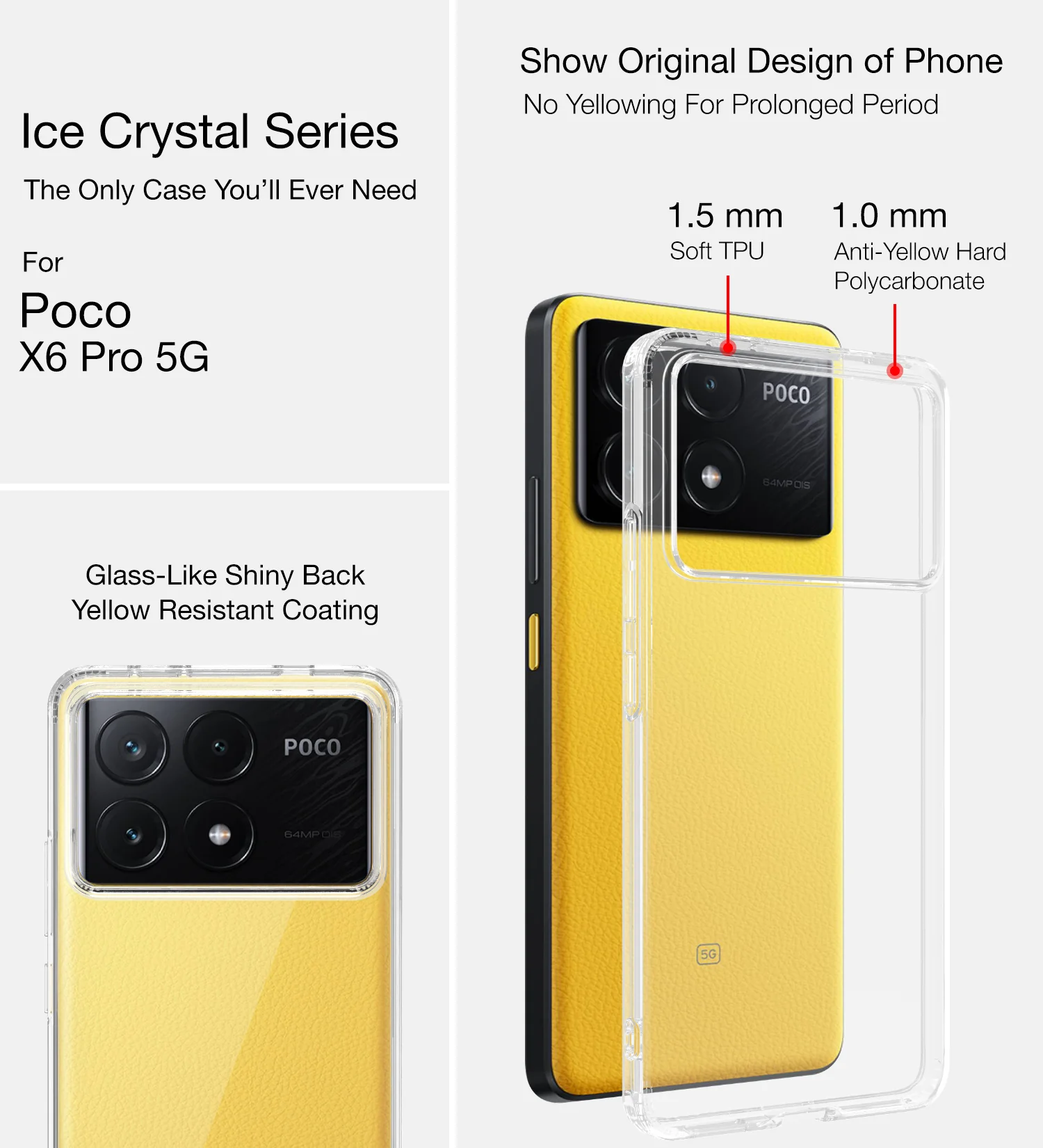 Poco X6 Pro 5G (6.67 inch) Back Cover | Ice Crystal Series, Crystal Clear - Image 3