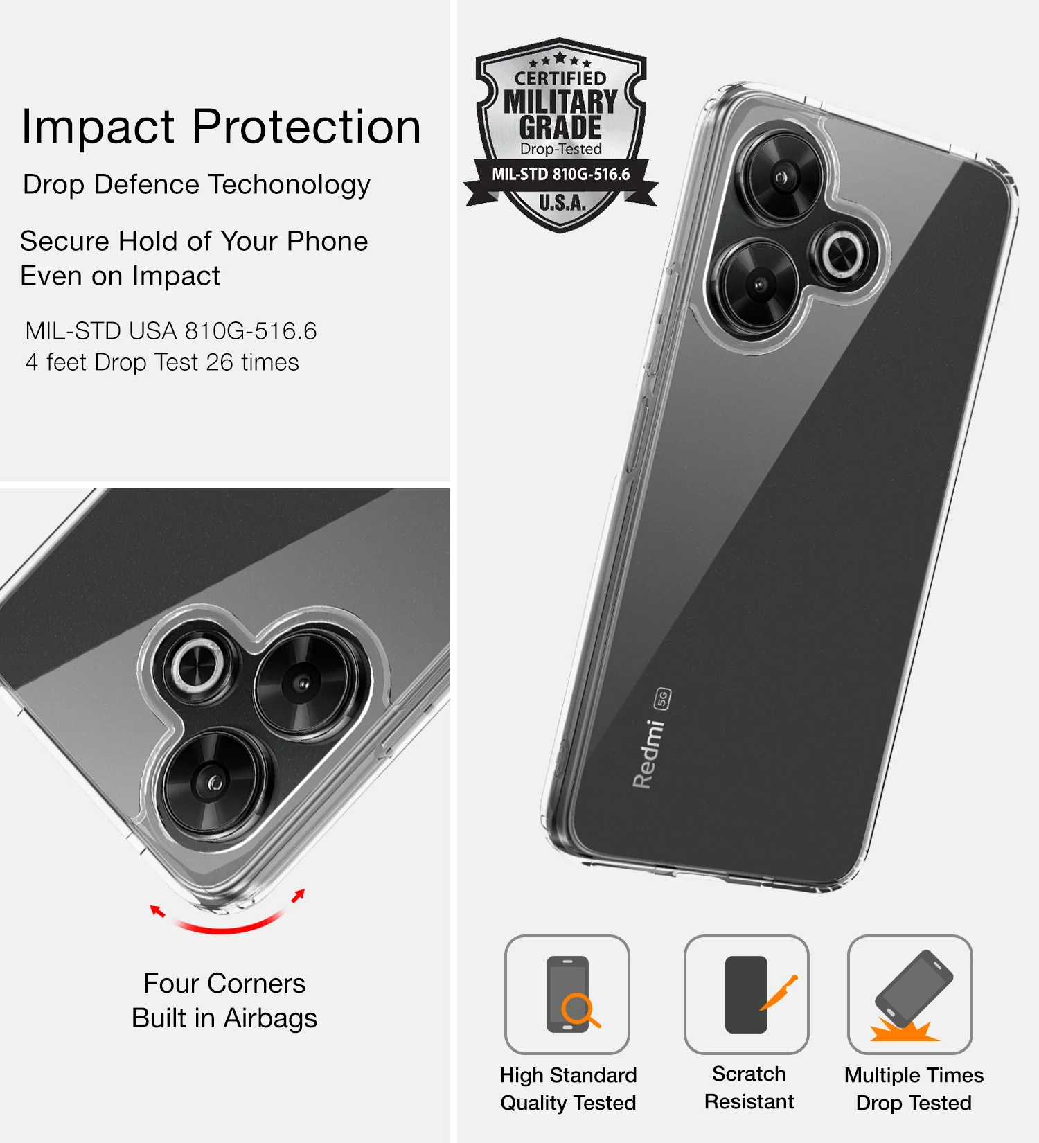 Poco M6 Plus 5G, Redmi 13 5G (6.79 inch) Back Cover | Ice Crystal Series, Crystal Clear - Image 3