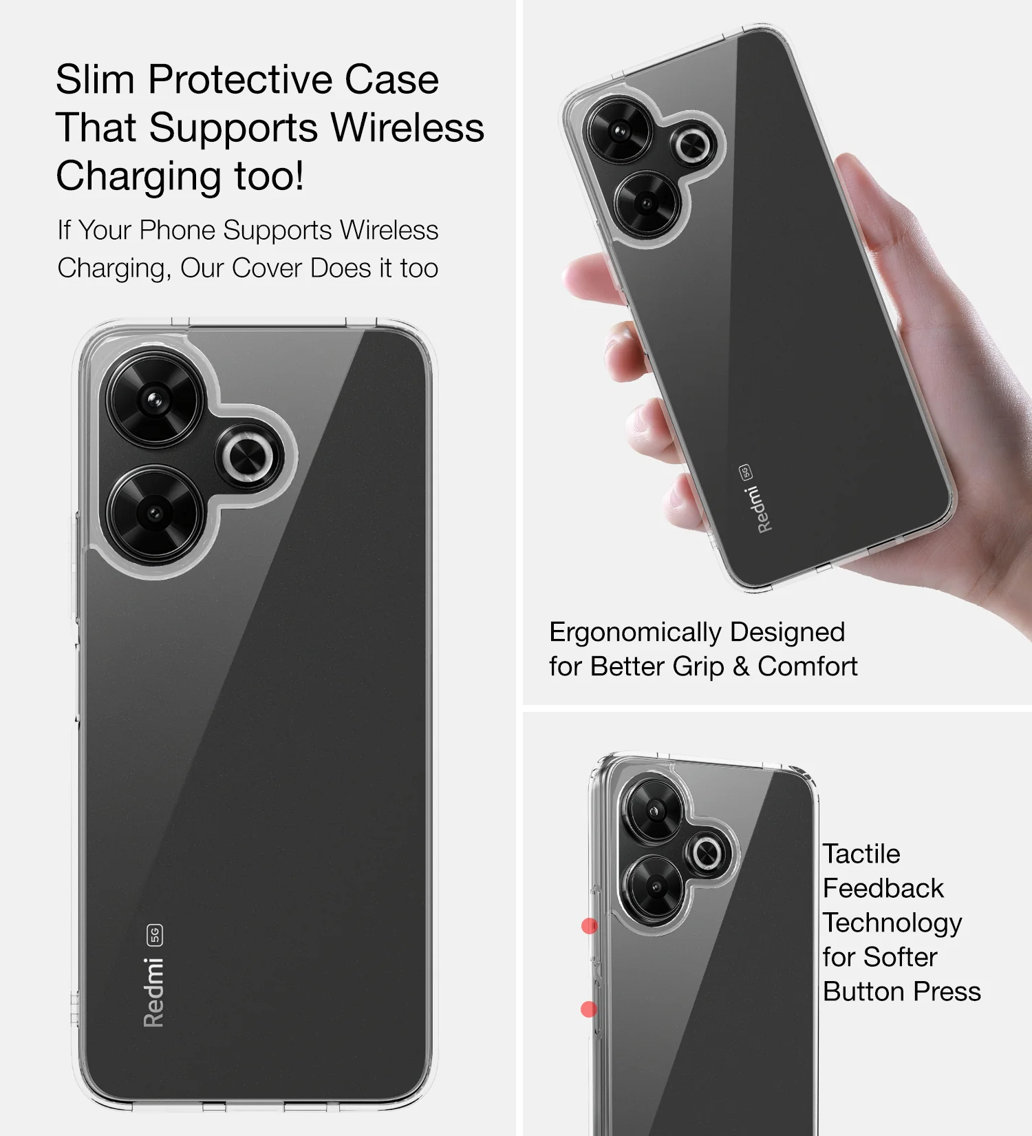 Poco M6 Plus 5G, Redmi 13 5G (6.79 inch) Back Cover | Ice Crystal Series, Crystal Clear - Image 5