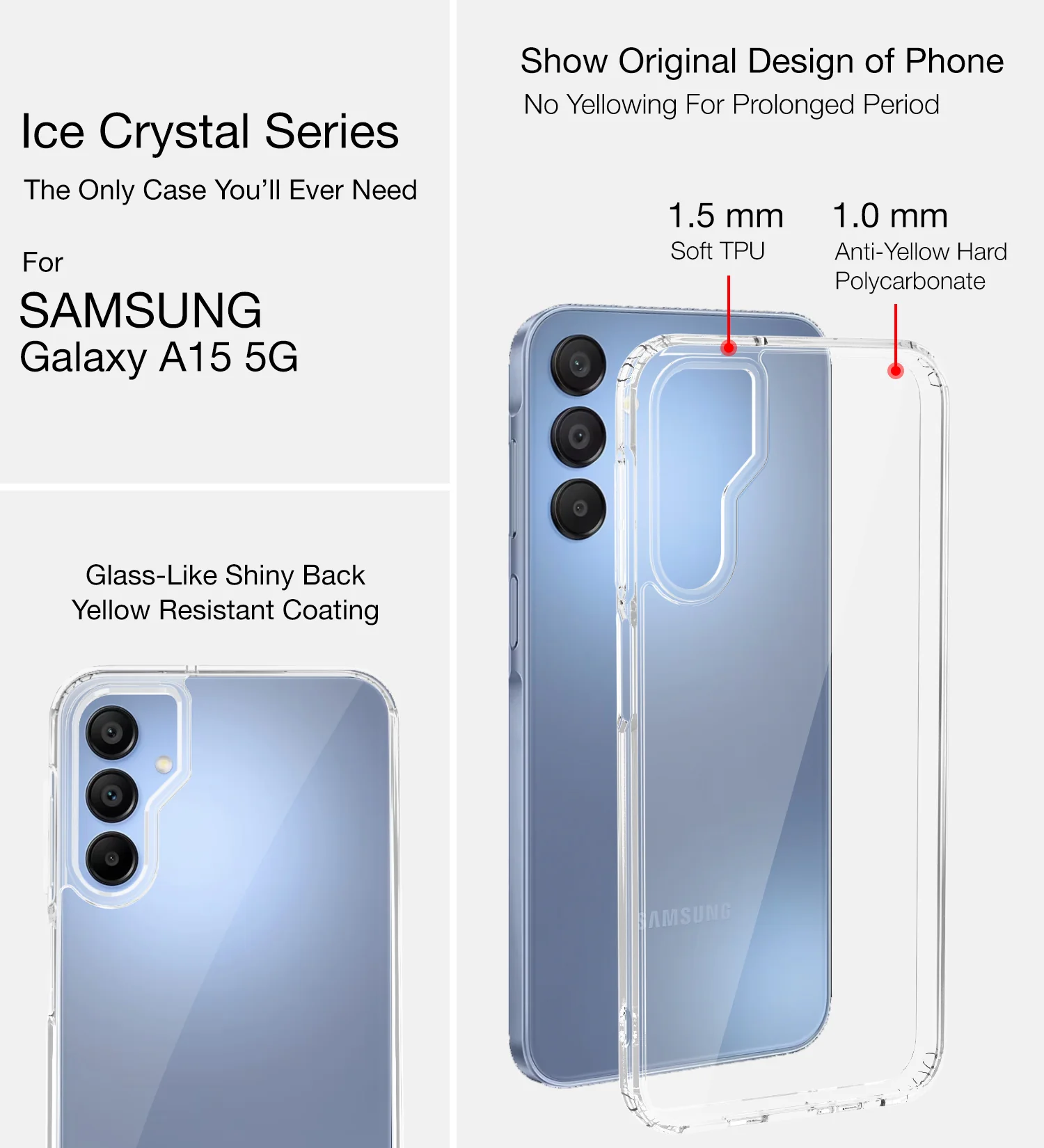 Samsung Galaxy A15 5G, Samsung Galaxy F15 5G (6.5 inch) Back Cover | Ice Crystal Series, Crystal Clear - Image 3