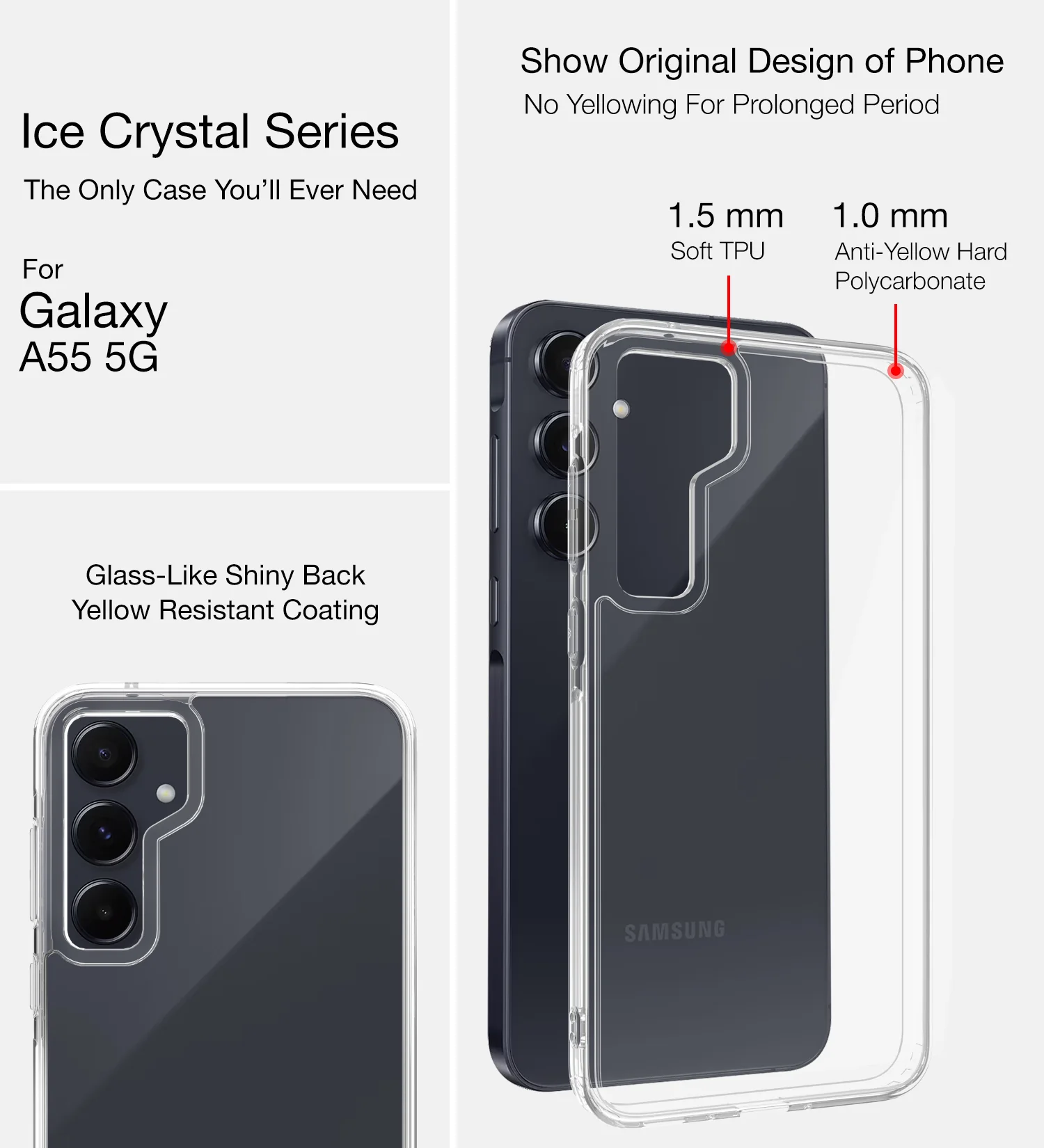 Samsung Galaxy A55 5G (6.6 inch) Back Cover | Ice Crystal Series, Crystal Clear - Image 2