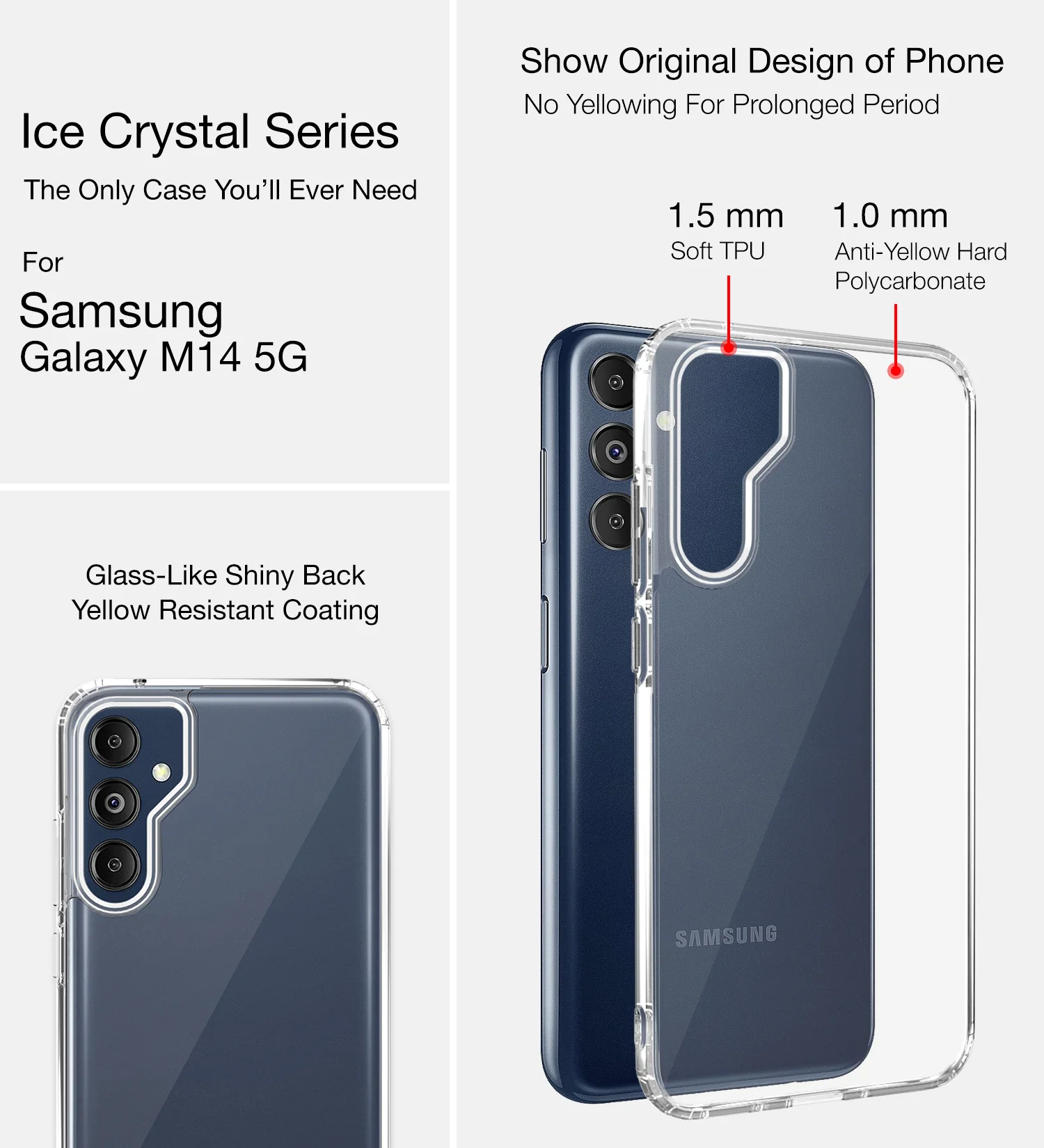 Samsung Galaxy M14 5G (6.6 inch) Back Cover | Ice Crystal Series, Crystal Clear - Image 2