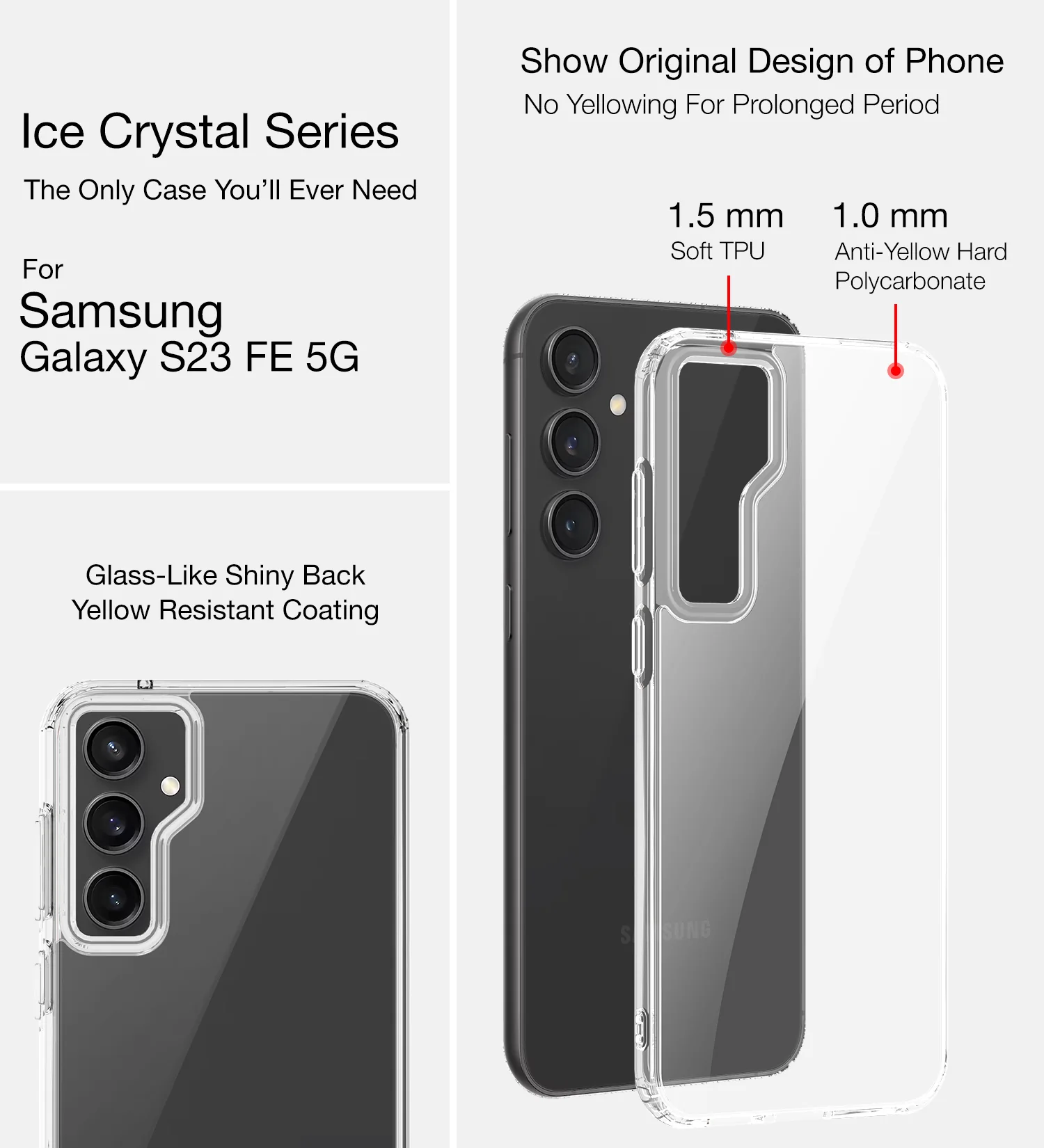 Samsung Galaxy S23 FE 5G (6.4 inch) Back Cover | Ice Crystal Series, Crystal Clear - Image 2