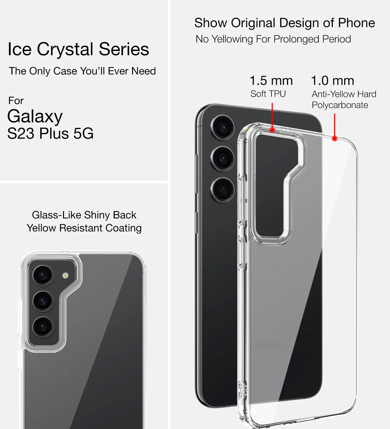 Samsung Galaxy S23+ Plus 5G (6.6 inch) Back Cover | Ice Crystal Series, Crystal Clear - Image 2