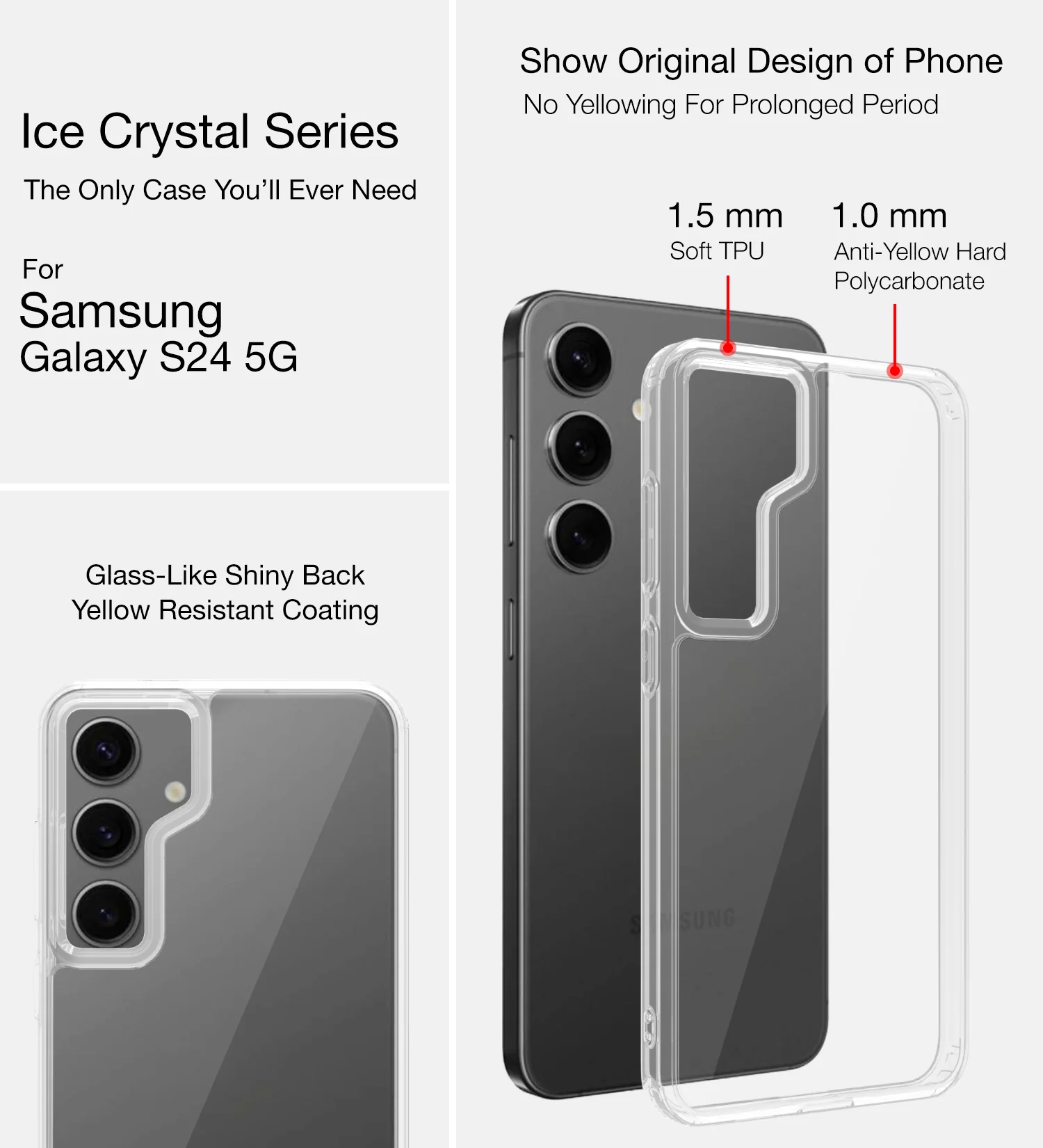 Samsung Galaxy S24 5G (6.2 inch) Back Cover | Ice Crystal Series, Crystal Clear - Image 3