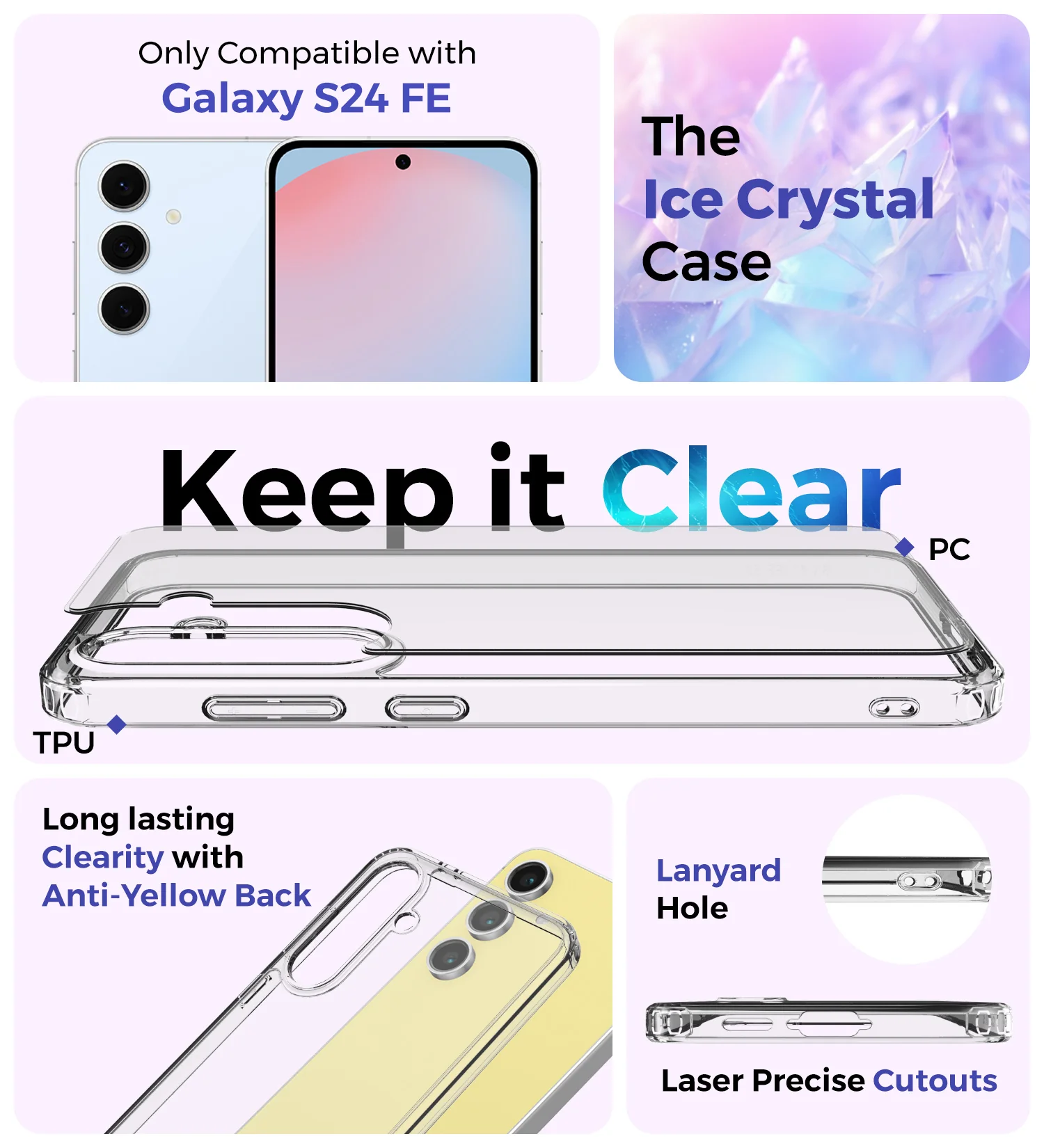 Samsung Galaxy S24 FE 5G (6.7 inch) Back Cover | Ice Crystal Series, Crystal Clear - Image 2