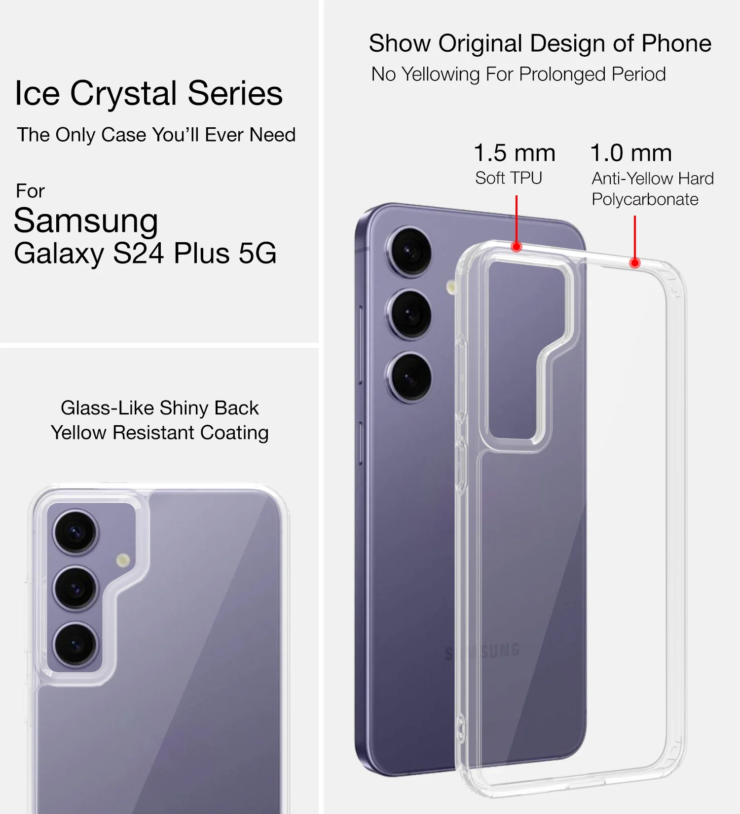Samsung Galaxy S24+ Plus 5G (6.7 inch) Back Cover | Ice Crystal Series, Crystal Clear - Image 3