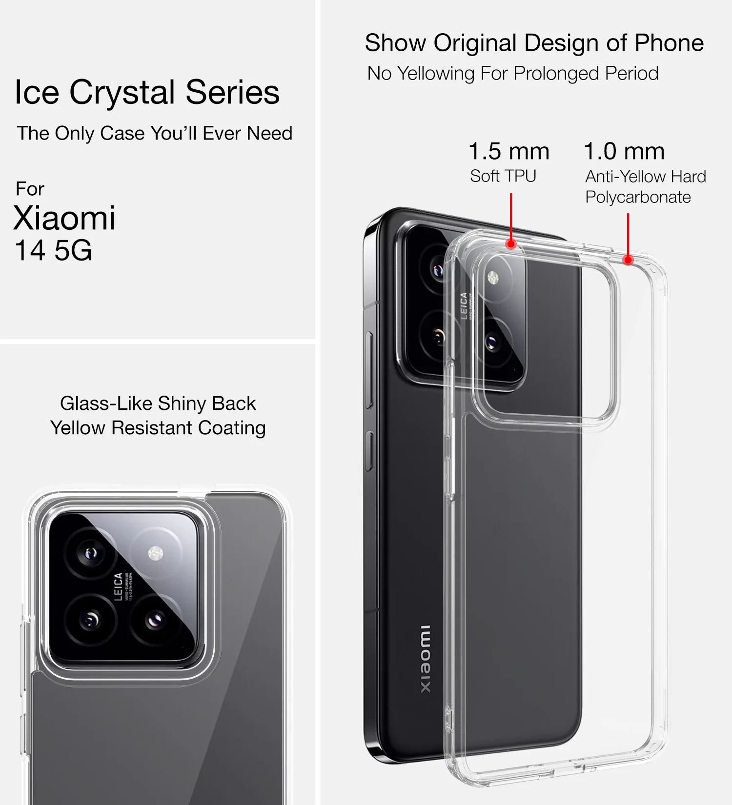 Xiaomi 14 5G (6.36 inch) Back Cover | Ice Crystal Series, Crystal Clear - Image 2