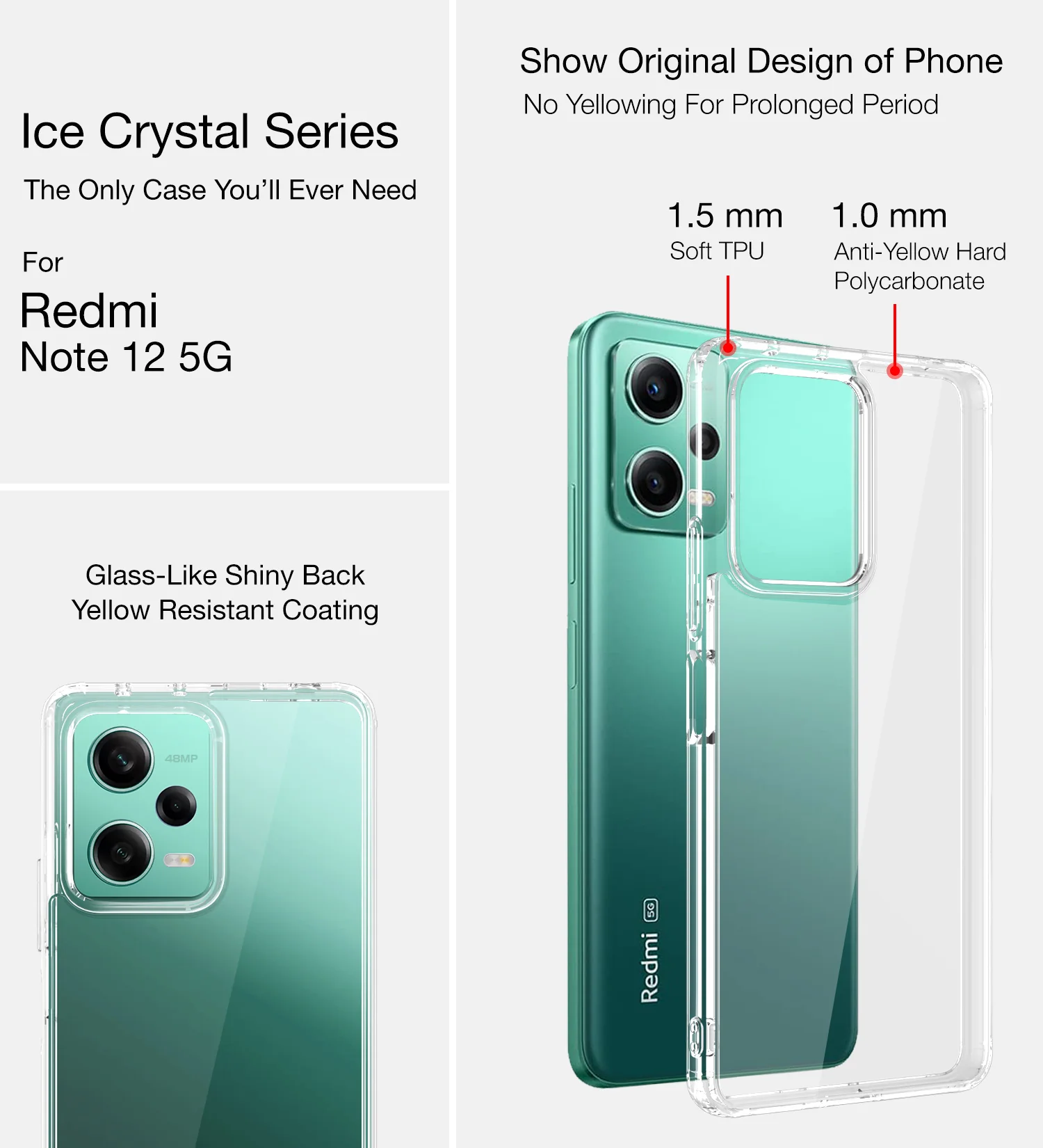 POCO X5 5G (6.67 inch) Back Cover | Ice Crystal Series, Crystal Clear - Image 2