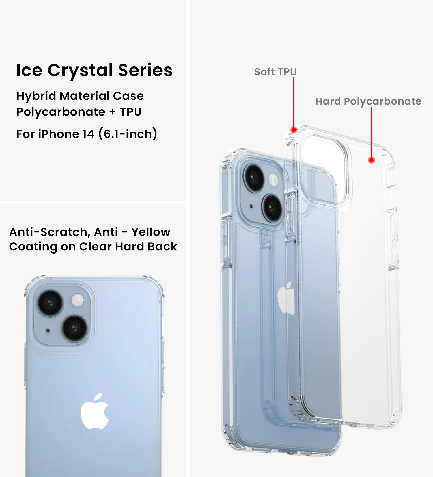 Apple iPhone 14 (6.1 inch) Back Cover | Ice Crystal Series, Crystal Clear - Image 2