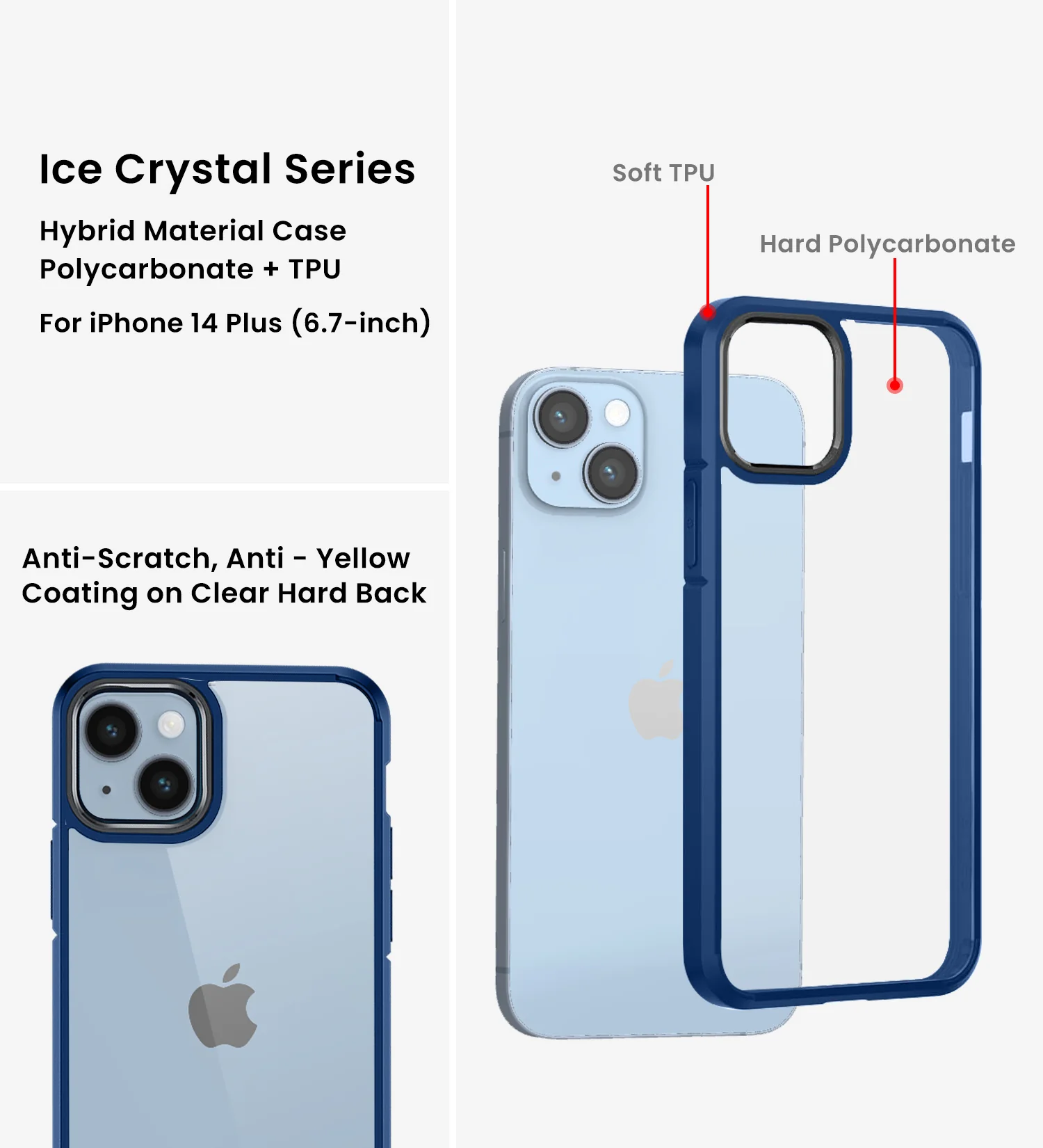 Apple iPhone 14 Plus (6.7 inch) Back Cover | Ice Crystal Series [Anti Yellow], Deep Blue - Image 2