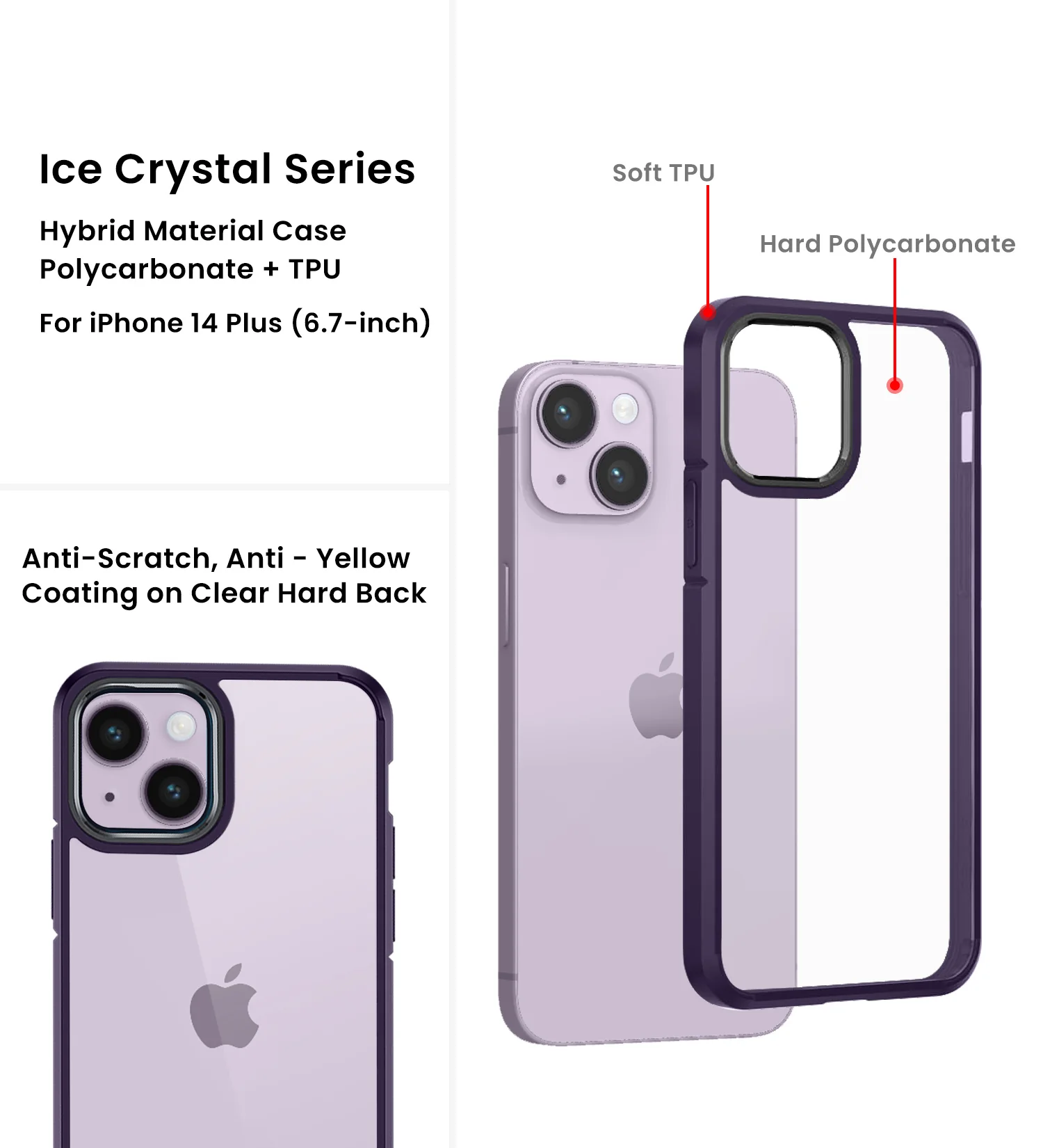 Apple iPhone 14 Plus (6.7 inch) Back Cover | Ice Crystal Series [Anti Yellow], Purple - Image 2