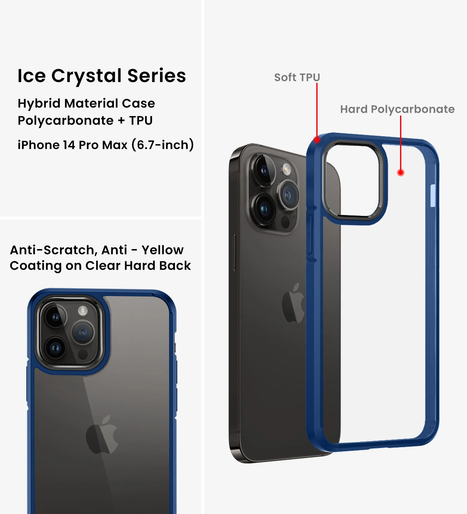 Apple iPhone 14 Pro Max (6.7 inch) Back Cover | Ice Crystal Series [Anti Yellow], Deep Blue - Image 2
