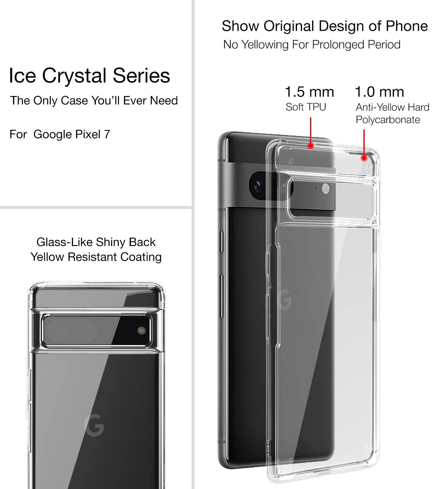 Google Pixel 7 5G (6.3 inch) Back Cover | Ice Crystal Series [Anti Yellow], Black Clear - Image 2
