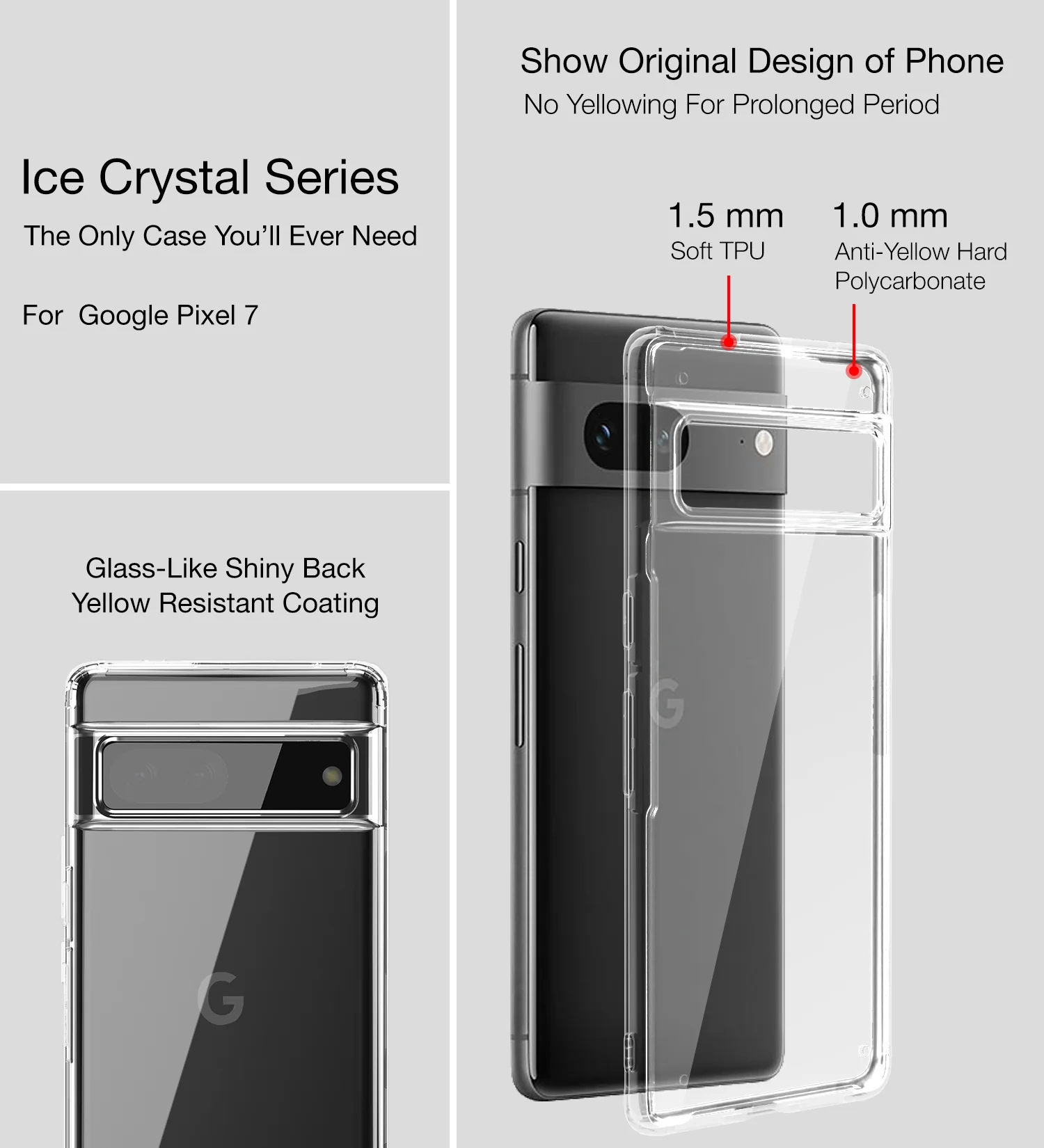 Google Pixel 7 5G (6.3 inch) Back Cover | Ice Crystal Series, Crystal Clear - Image 2