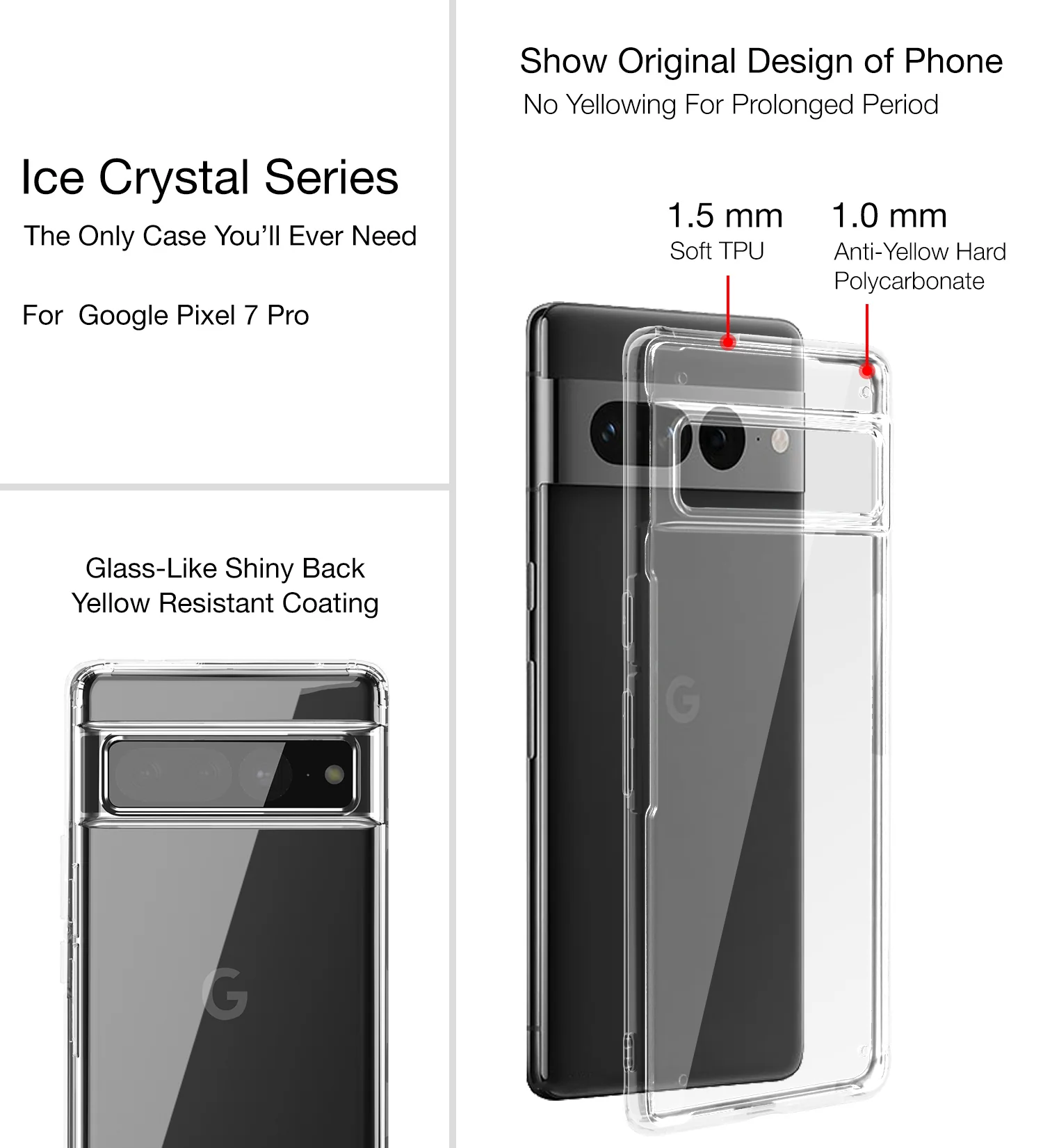 Google Pixel 7 Pro 5G (6.7 inch) Back Cover | Ice Crystal Series [Anti Yellow], Black Clear - Image 2