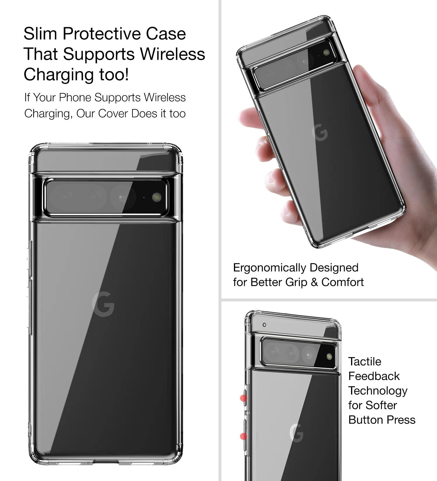 Google Pixel 7 Pro 5G (6.7 inch) Back Cover | Ice Crystal Series [Anti Yellow], Black Clear - Image 5