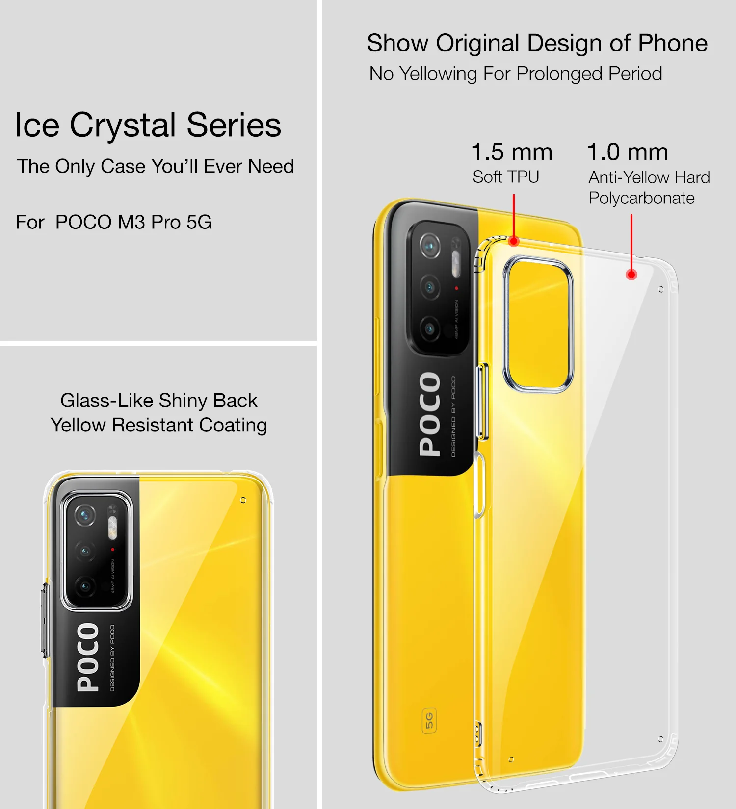 Poco M3 Pro 5G (6.5 inch) Back Cover | Ice Crystal Series, Crystal Clear - Image 2