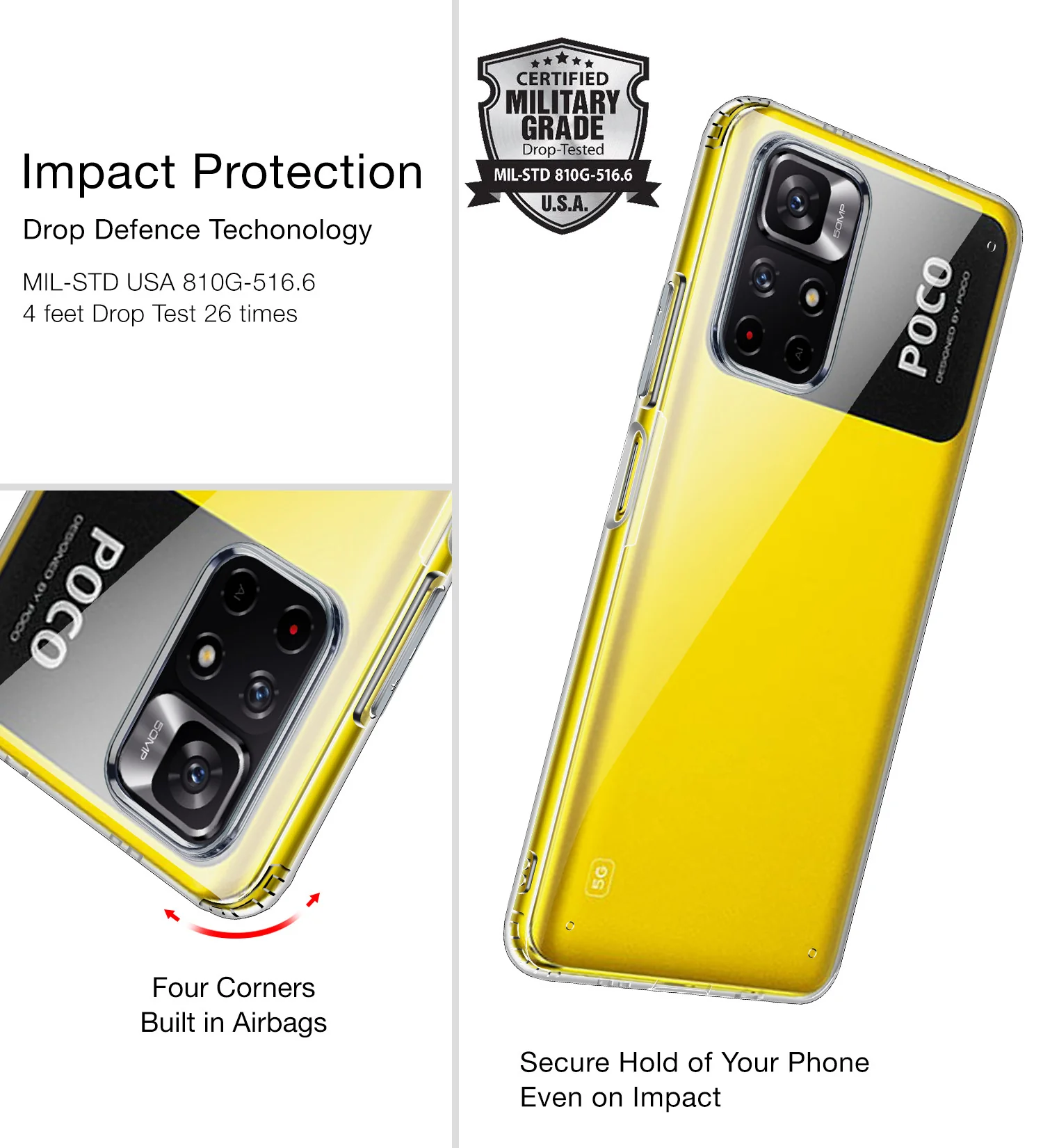 Redmi Note 11T 5G, Poco M4 Pro 5G (6.6 inch) Back Cover | Ice Crystal Series [Anti Yellow], Black Clear - Image 3