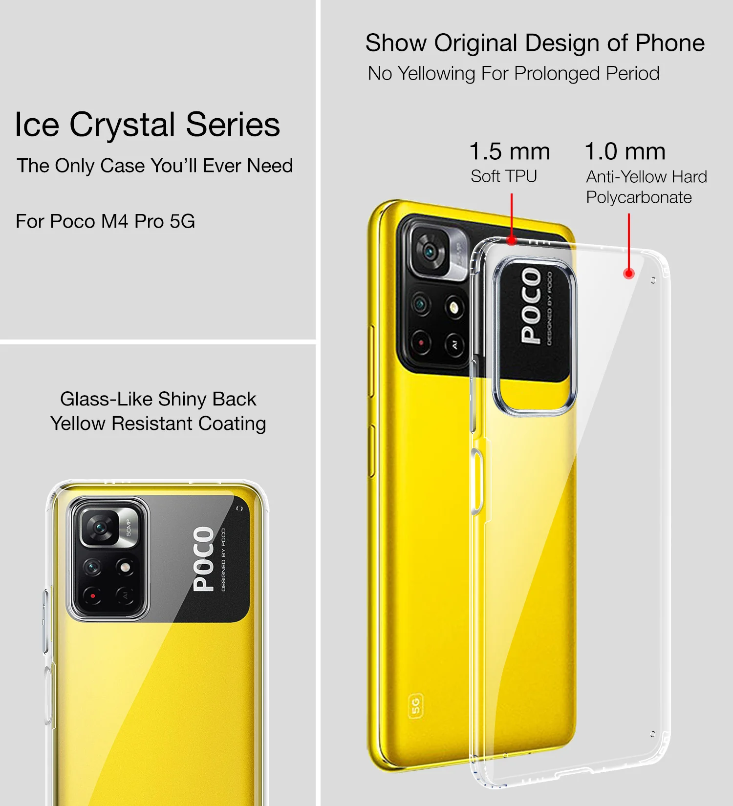 Redmi Note 11T 5G, Poco M4 Pro 5G (6.6 inch) Back Cover | Ice Crystal Series, Crystal Clear - Image 2
