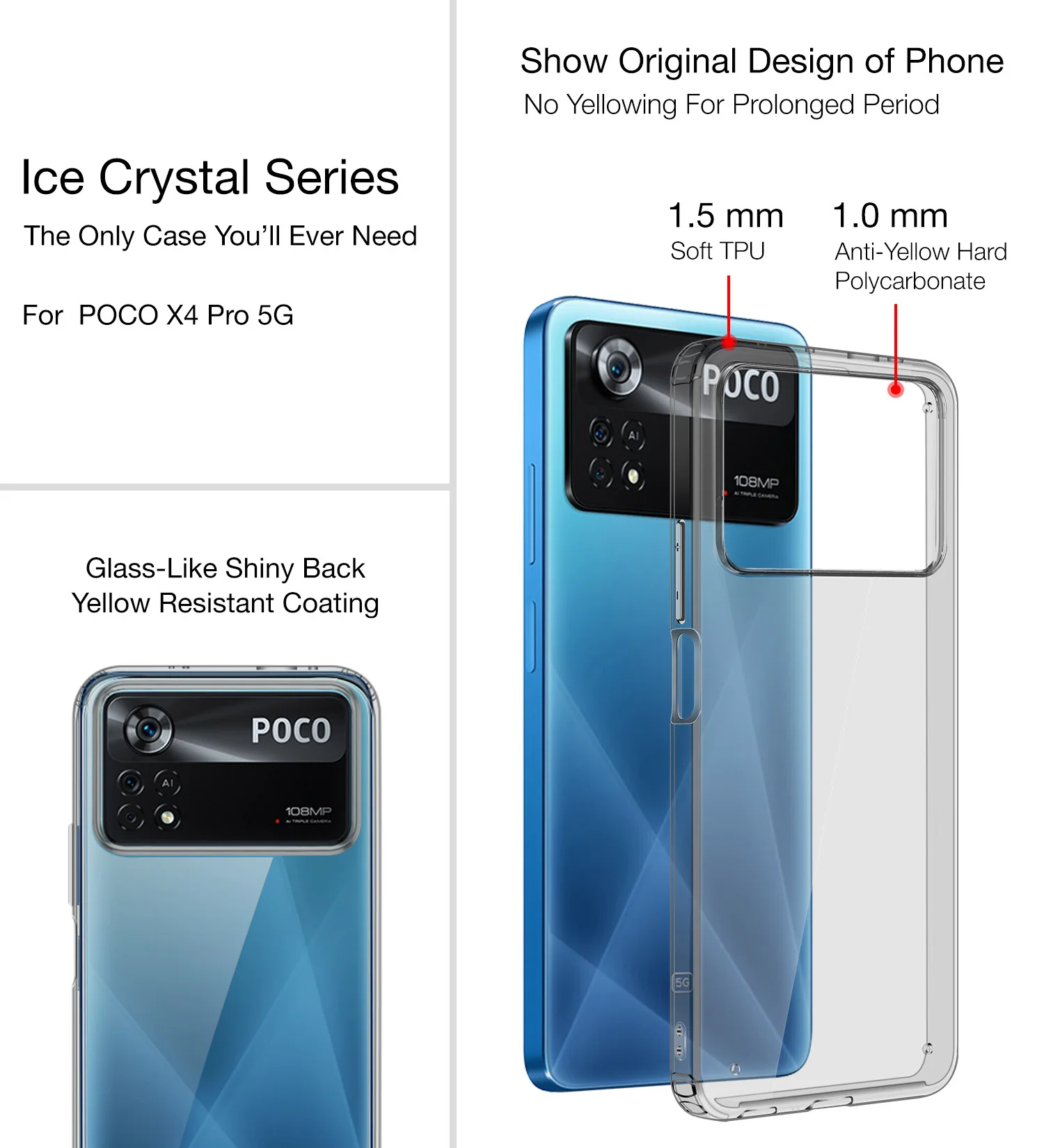 POCO X4 Pro 5G (6.67 inch) Back Cover | Ice Crystal Series [Anti Yellow], Black Clear - Image 2