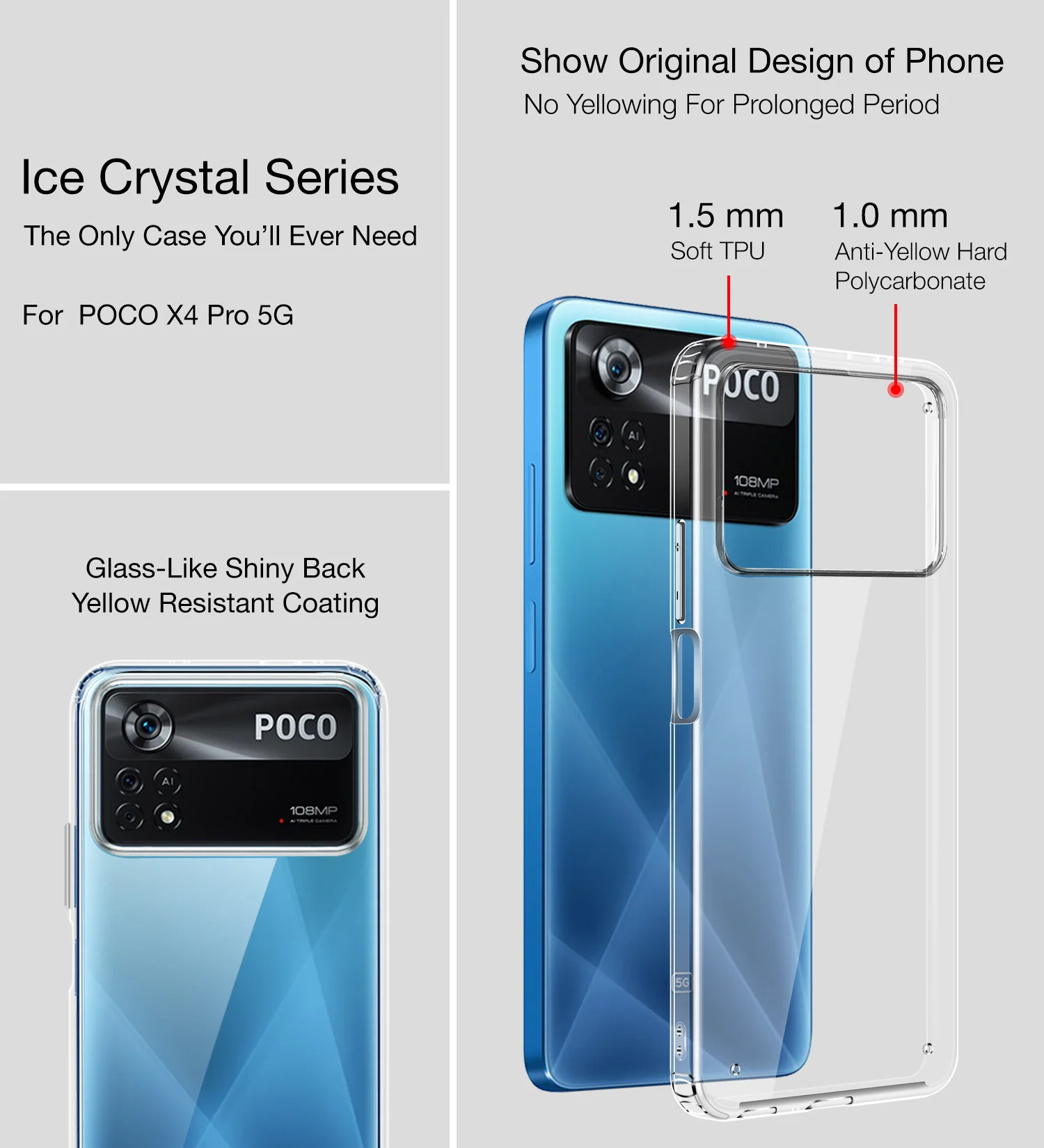 POCO X4 Pro 5G (6.67 inch) Back Cover | Ice Crystal Series, Crystal Clear - Image 2
