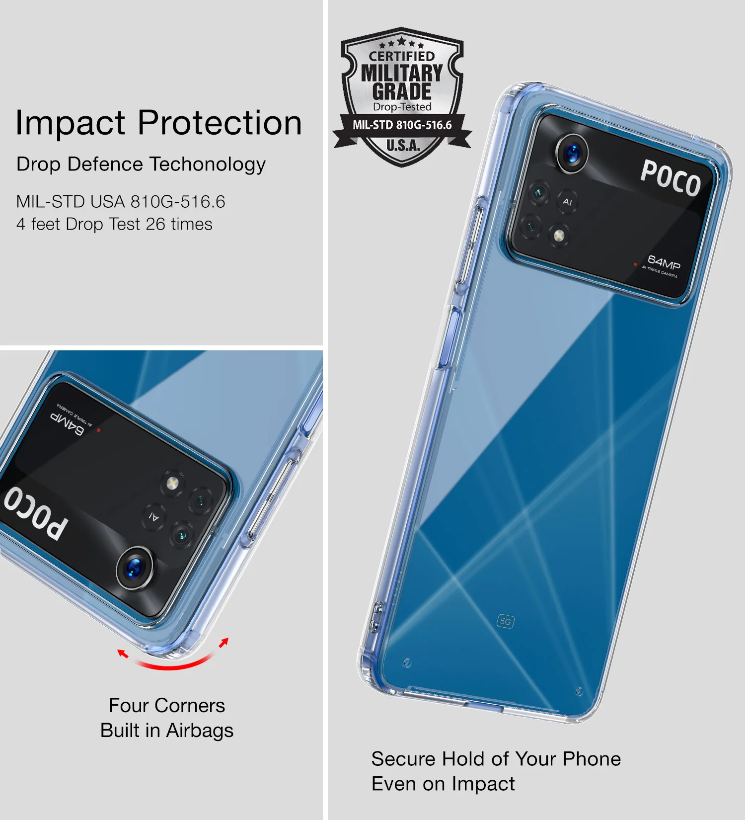 POCO X4 Pro 5G (6.67 inch) Back Cover | Ice Crystal Series, Crystal Clear - Image 3