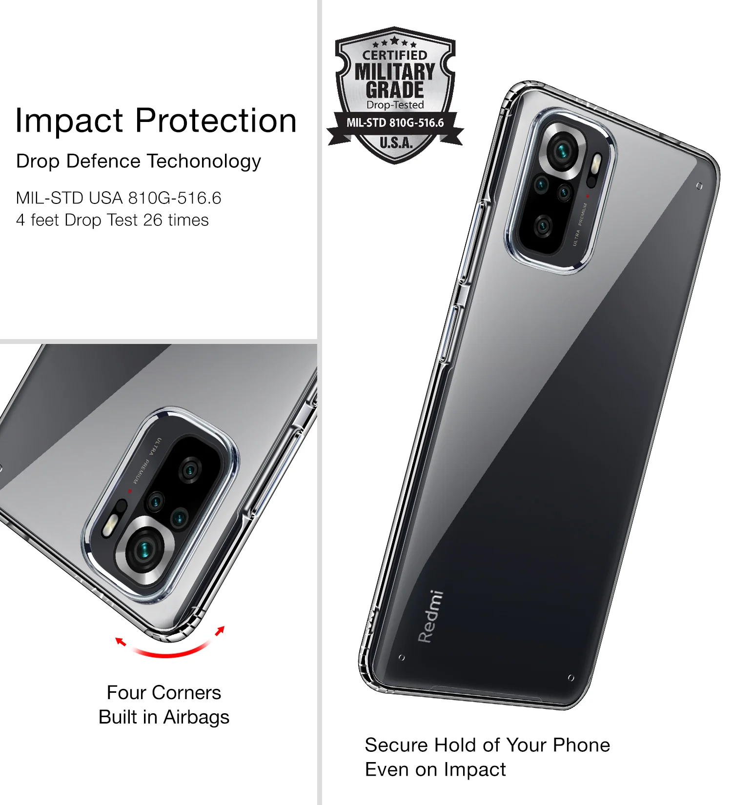 REDMI Note 11 SE, Xiaomi Redmi Note 10, Xiaomi Redmi Note 10S (6.43 inch) Back Cover | Ice Crystal Series [Anti Yellow], Black Clear - Image 3