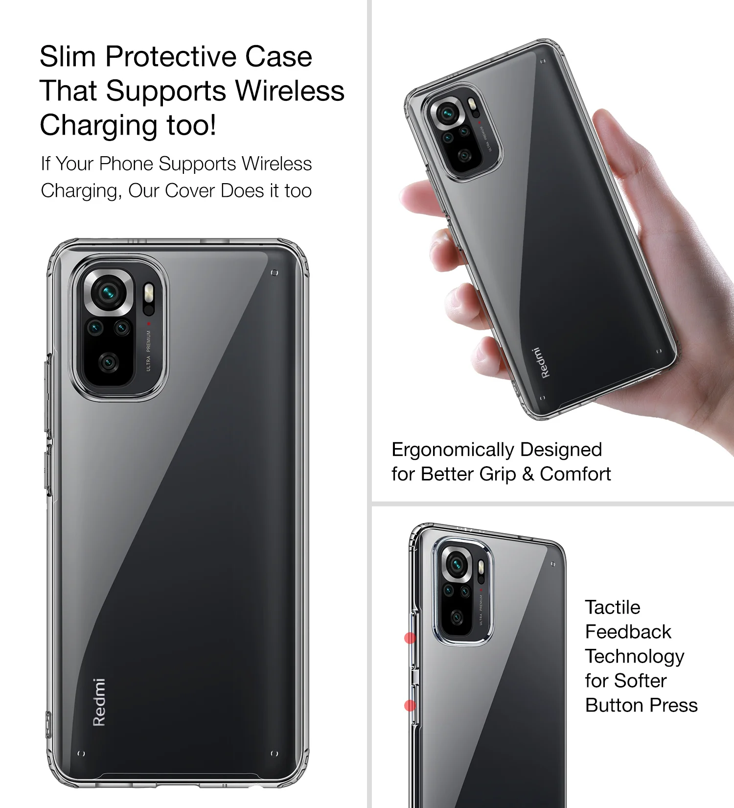 REDMI Note 11 SE, Xiaomi Redmi Note 10, Xiaomi Redmi Note 10S (6.43 inch) Back Cover | Ice Crystal Series [Anti Yellow], Black Clear - Image 5