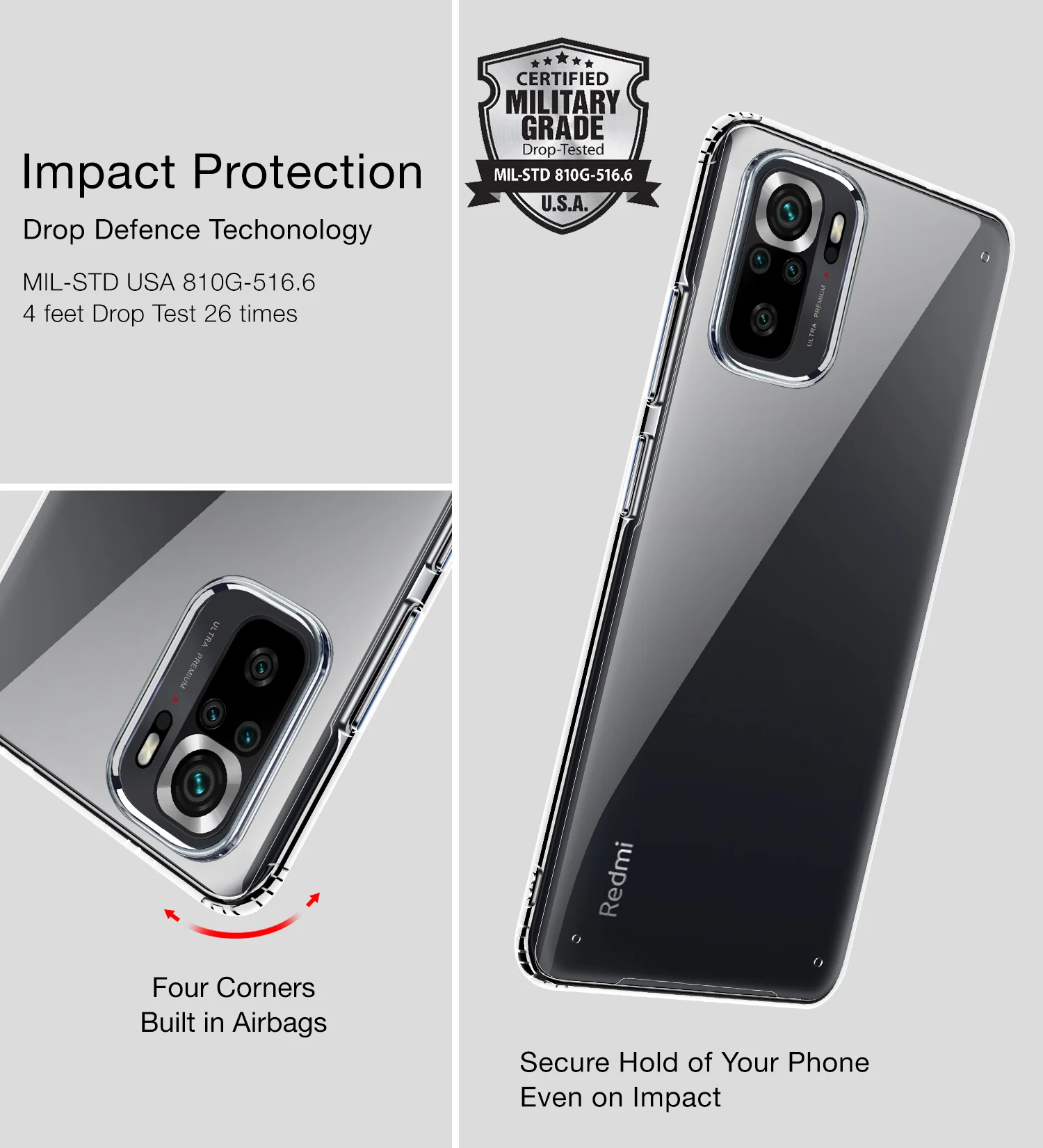 REDMI Note 11 SE, Xiaomi Redmi Note 10, Xiaomi Redmi Note 10S (6.43 inch) Back Cover | Ice Crystal Series, Crystal Clear - Image 3