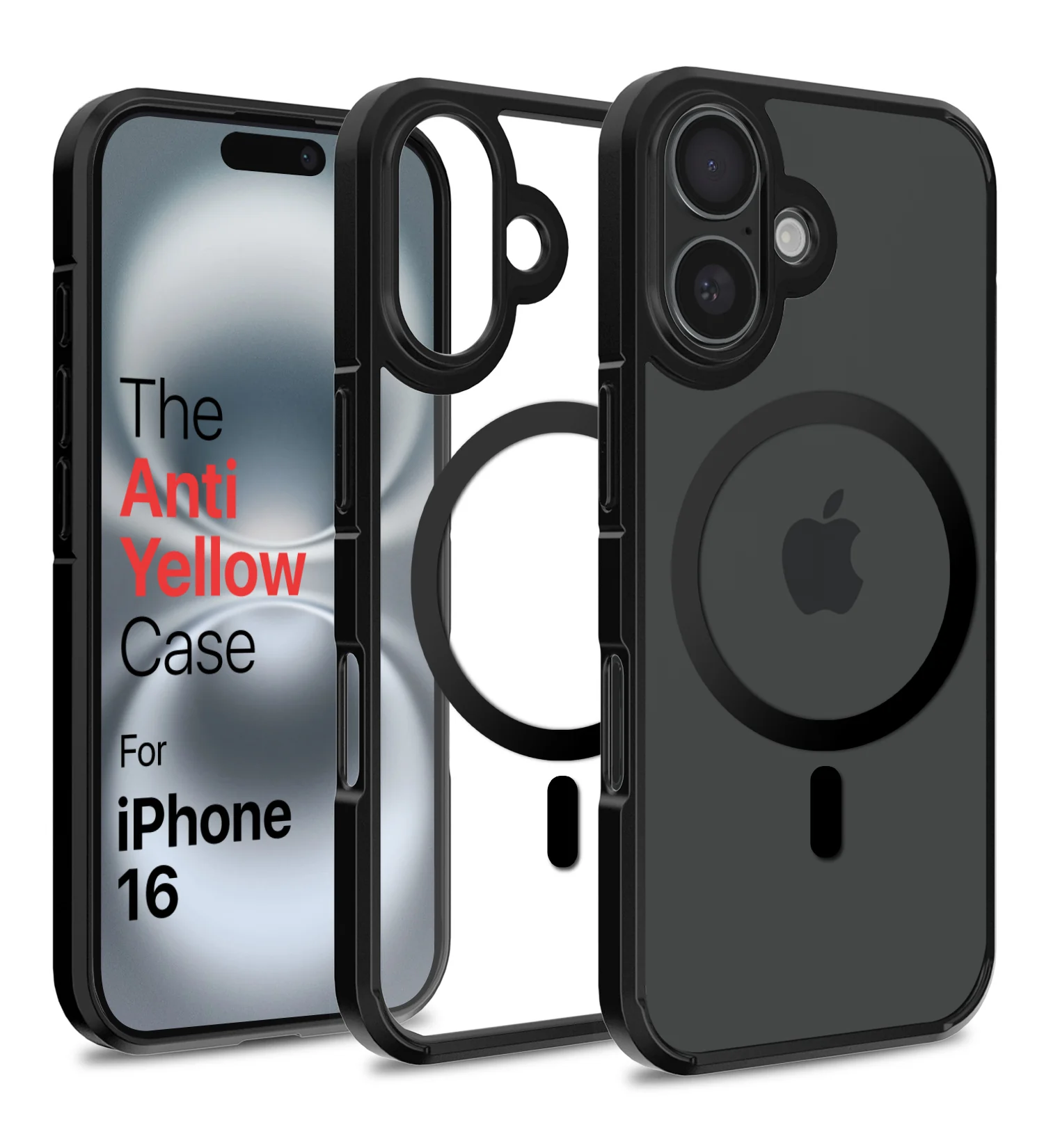 Apple iPhone 16 (6.1 inch) Back Cover | Ice Crystal MagSnap Series [Anti Yellow], (Transparent Black)