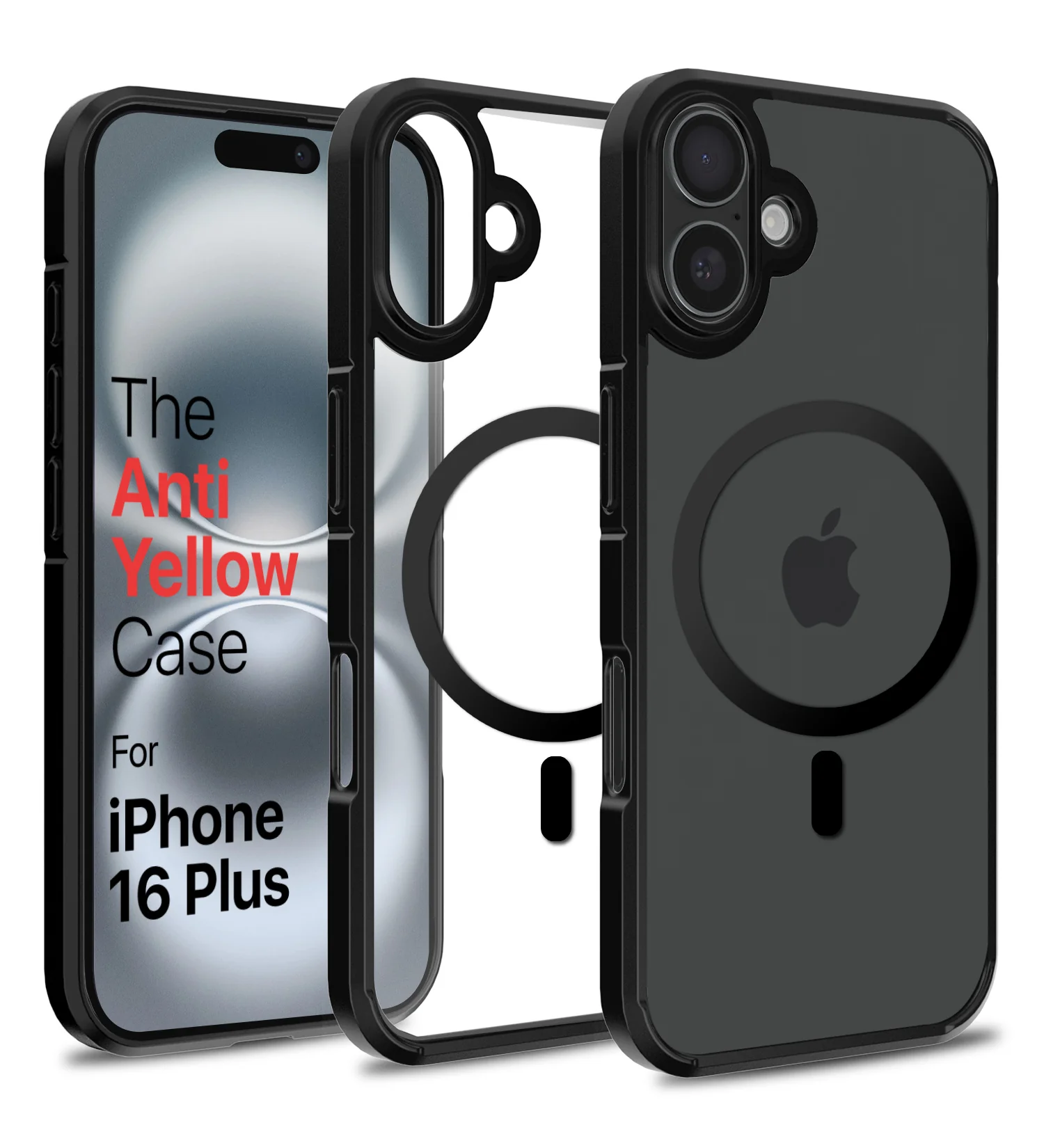 Apple iPhone 16 Plus (6.7 inch) Back Cover | Ice Crystal MagSnap Series [Anti Yellow], (Transparent Black)