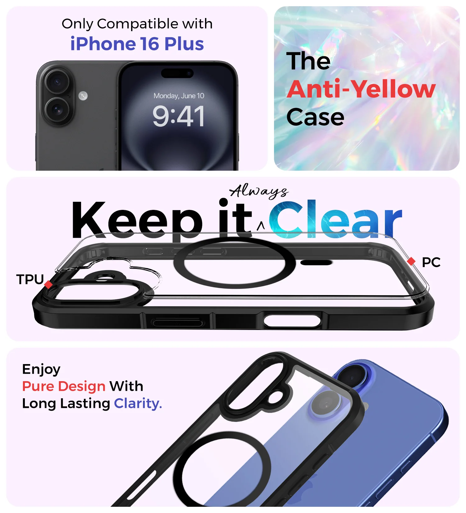 Apple iPhone 16 Plus (6.7 inch) Back Cover | Ice Crystal MagSnap Series [Anti Yellow], (Transparent Black) - Image 2