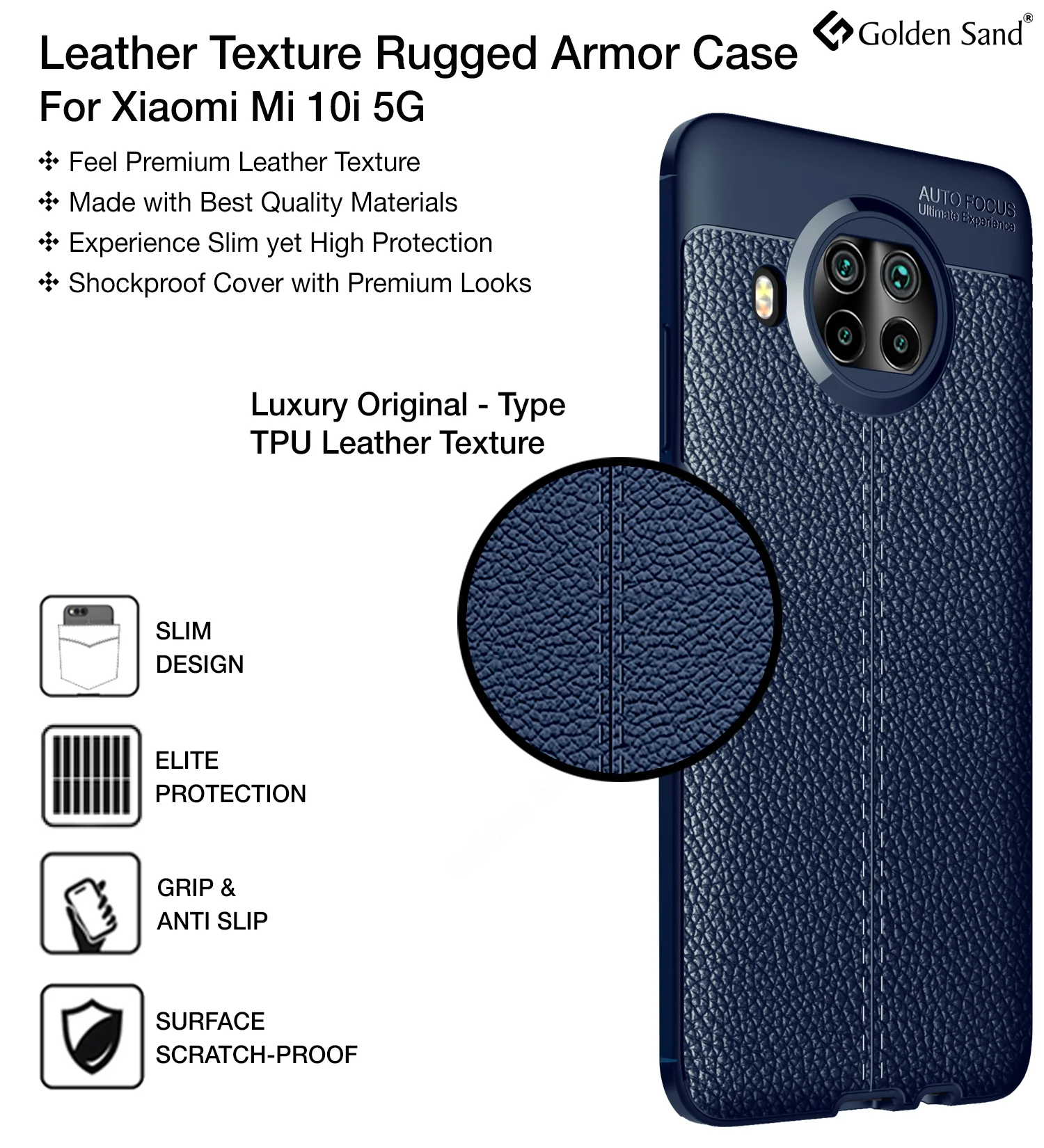 Mi 10i 5G (6.67 inch) Back Cover | Vegan Leather Series, Atlantic Blue - Image 2
